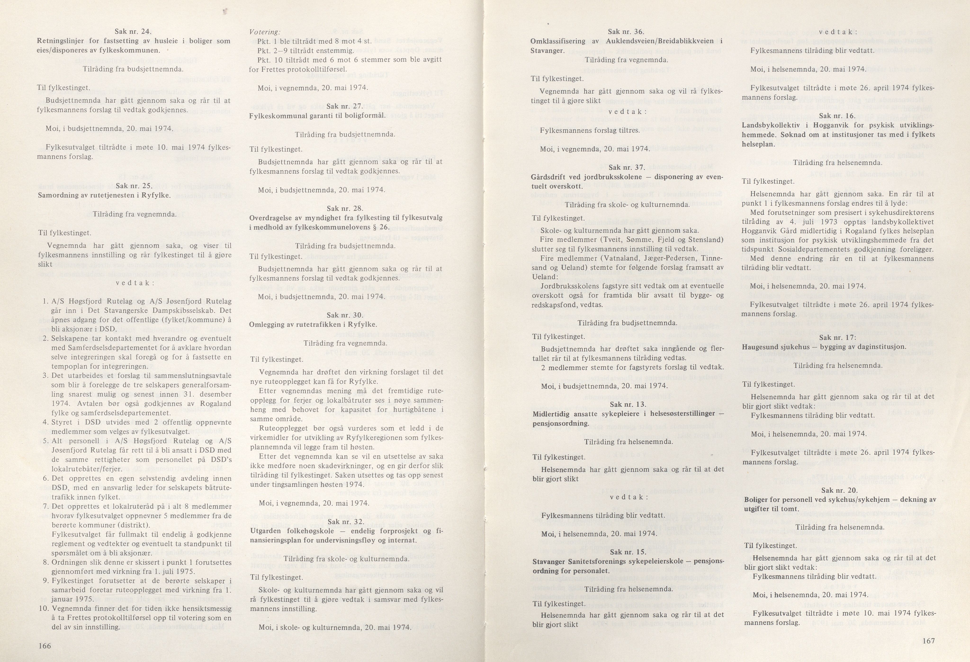 Rogaland fylkeskommune - Fylkesrådmannen , IKAR/A-900/A/Aa/Aaa/L0094: Møtebok , 1974, p. 166-167