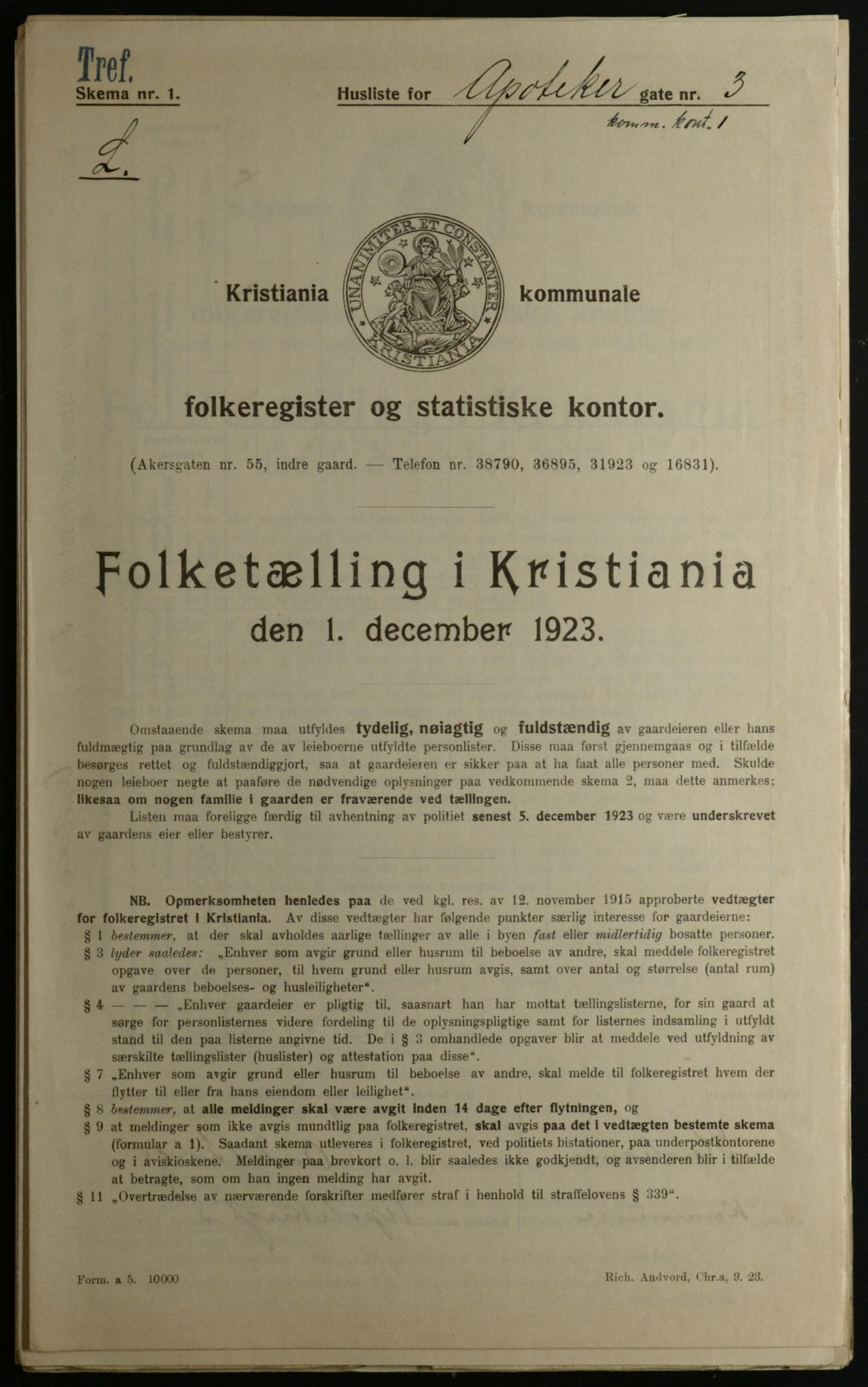 OBA, Municipal Census 1923 for Kristiania, 1923, p. 1674