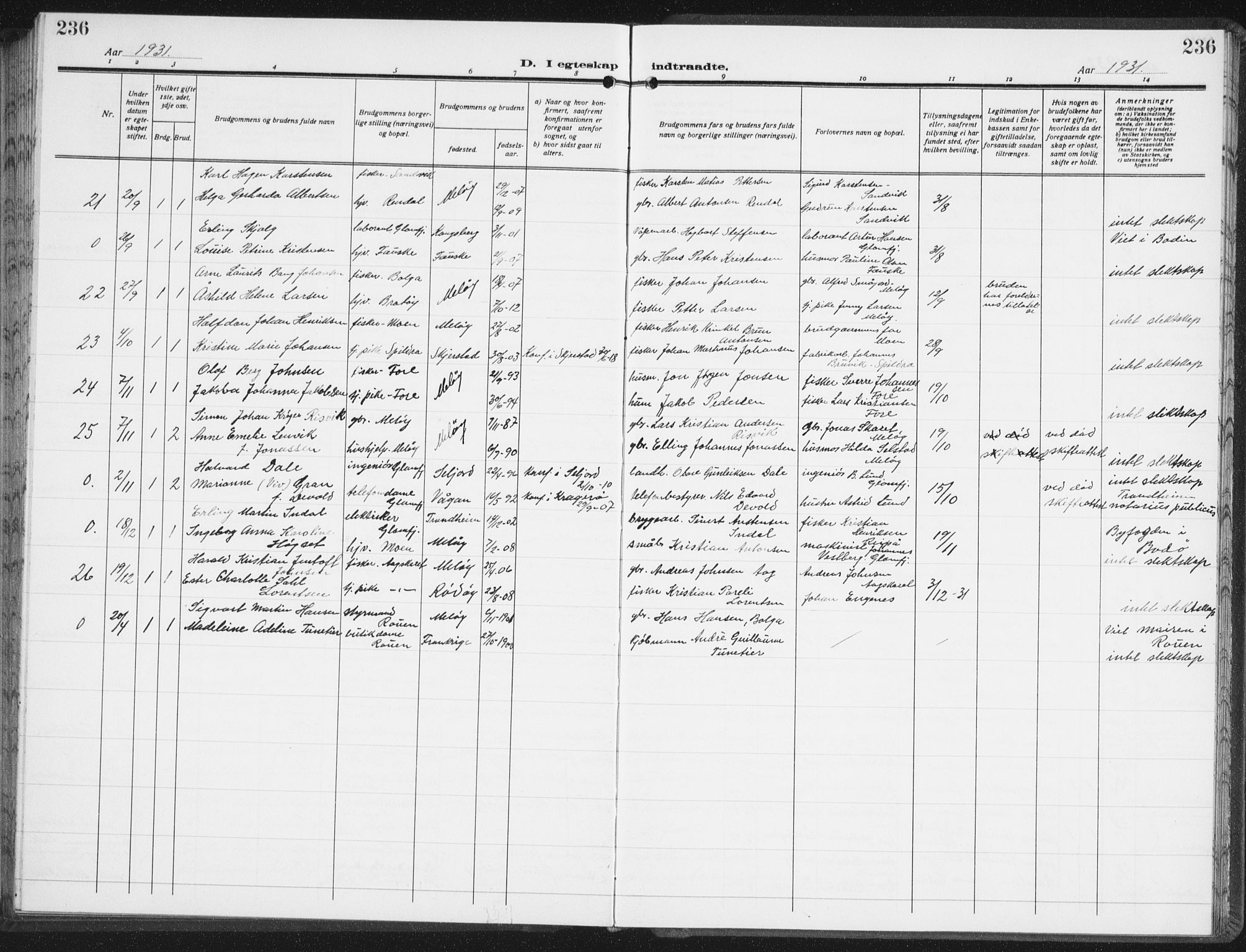 Ministerialprotokoller, klokkerbøker og fødselsregistre - Nordland, AV/SAT-A-1459/843/L0640: Parish register (copy) no. 843C09, 1925-1941, p. 236