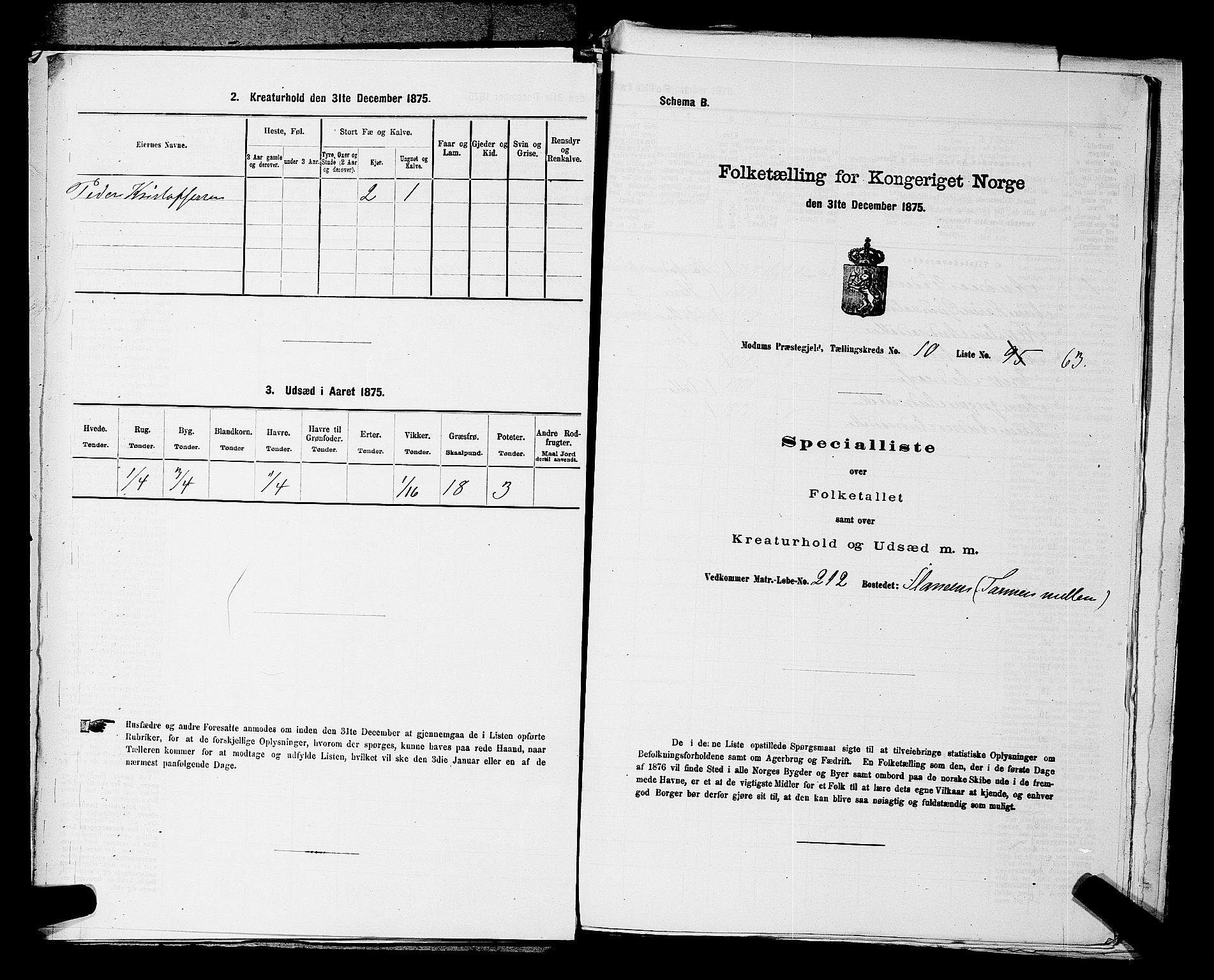 SAKO, 1875 census for 0623P Modum, 1875, p. 1274