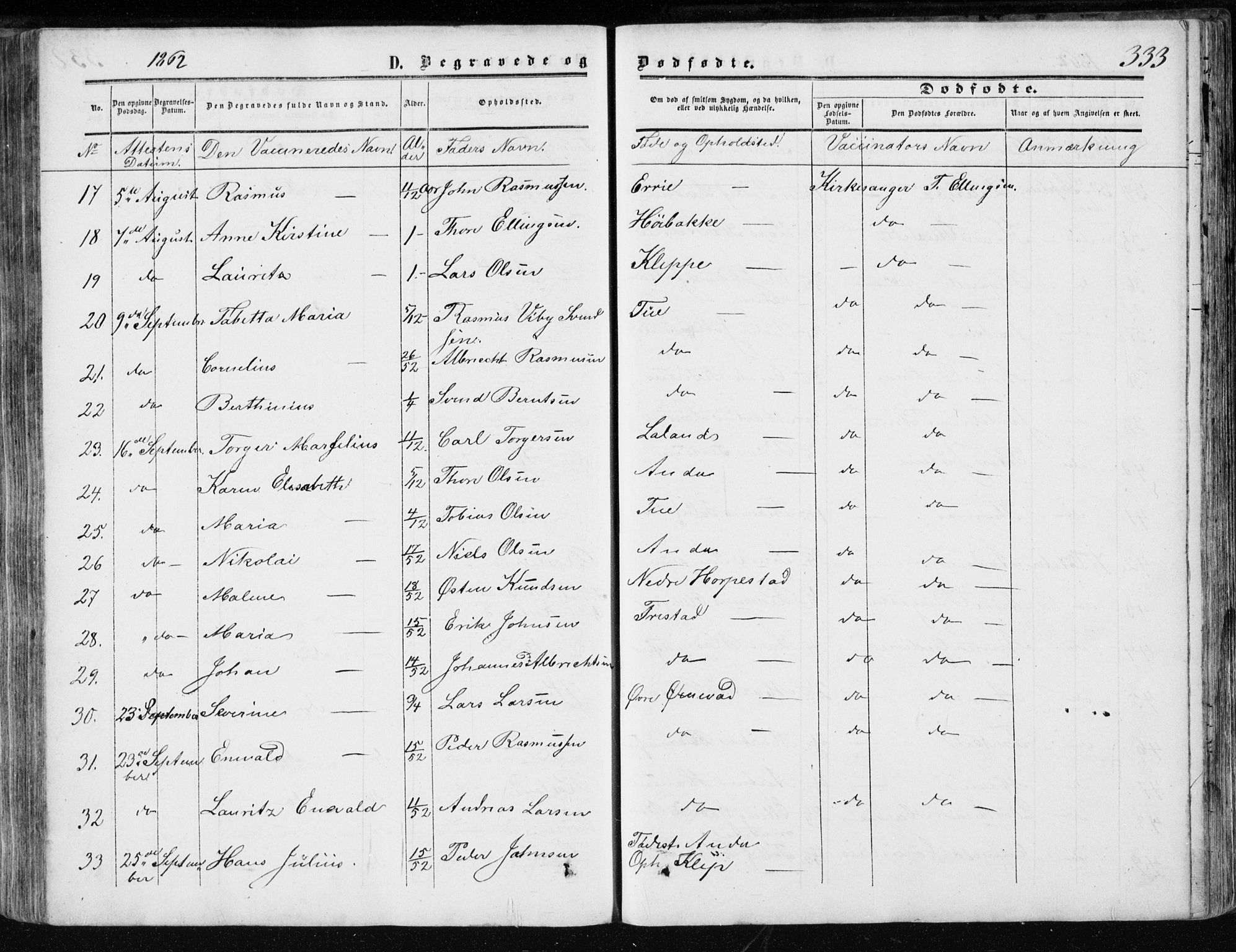 Klepp sokneprestkontor, AV/SAST-A-101803/001/3/30BA/L0005: Parish register (official) no. A 5, 1853-1870, p. 333