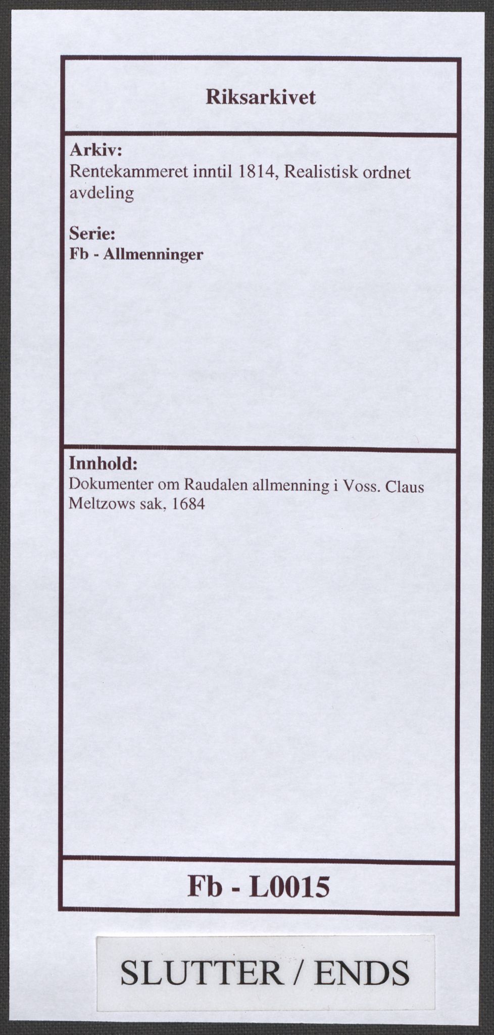 Rentekammeret inntil 1814, Realistisk ordnet avdeling, AV/RA-EA-4070/Fb/L0015: Dokumenter om Raundalen allmenning i Voss. Claus Miltzows sak, 1684, p. 199