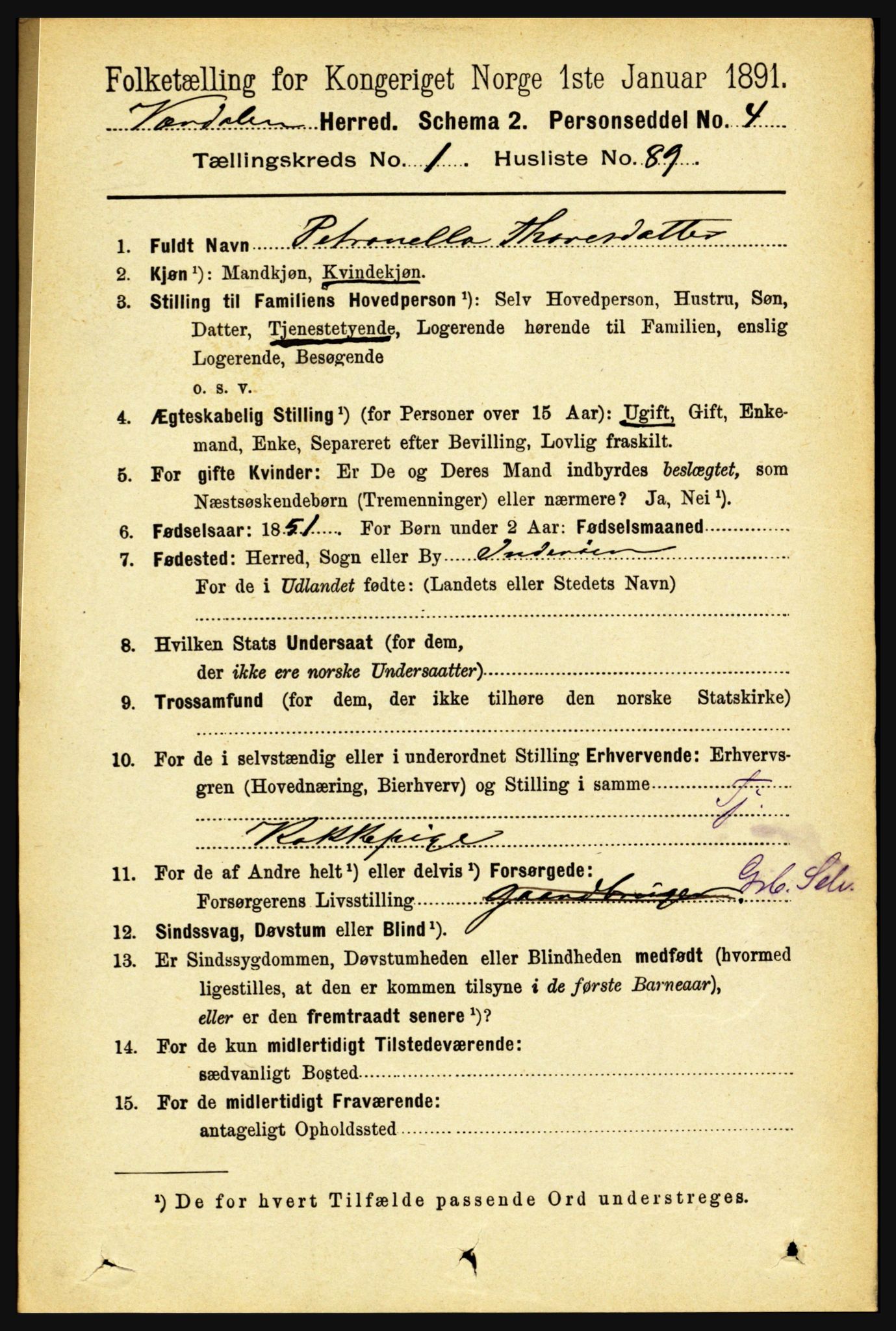 RA, 1891 census for 1721 Verdal, 1891, p. 610