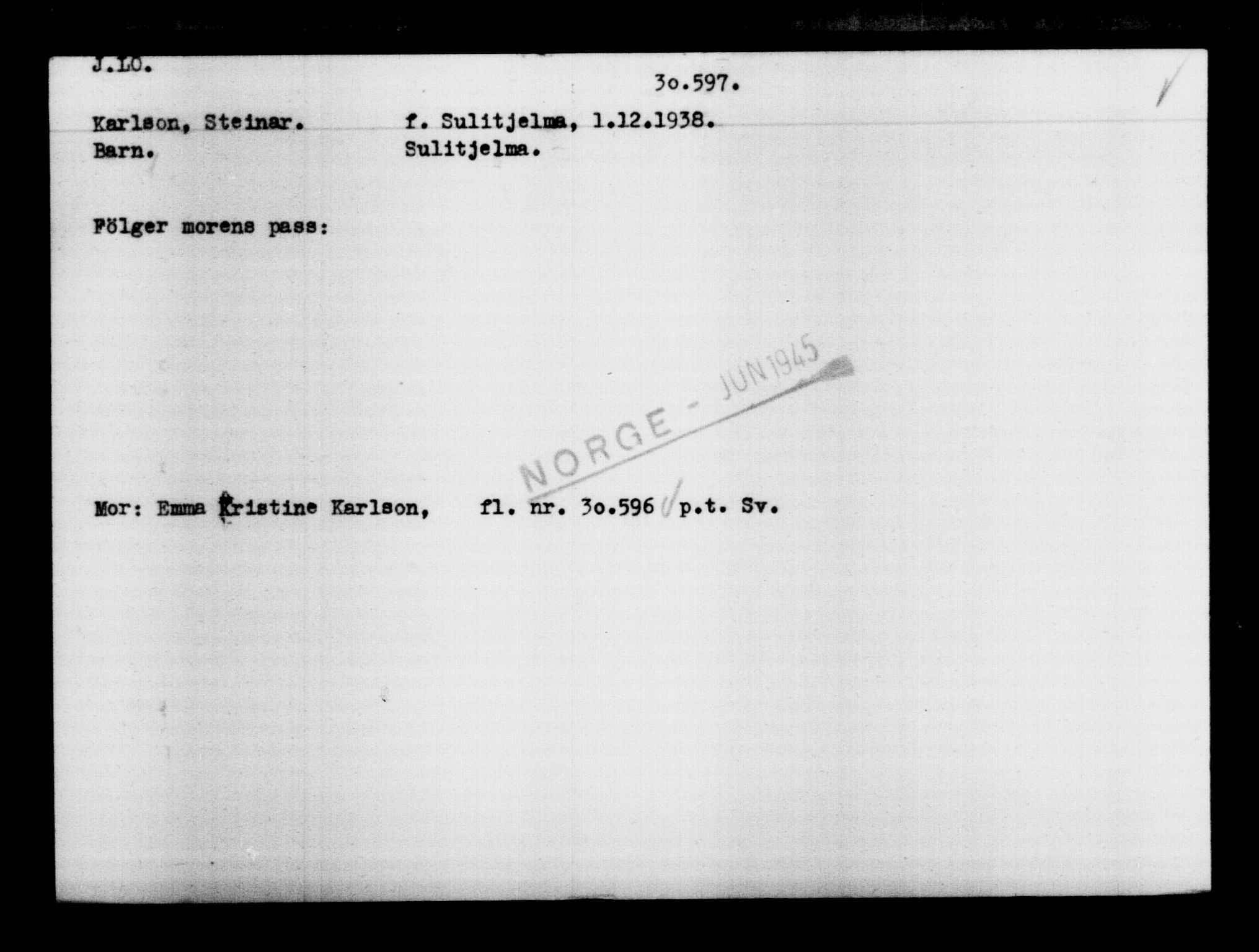 Utenriksstasjonene, Legasjonen i Stockholm, Flyktningkontoret, AV/RA-S-6753/V/Va/L0012: Kjesäterkartoteket, flyktninger med registreringsnr. 28300-31566, 1940-1945, p. 2505