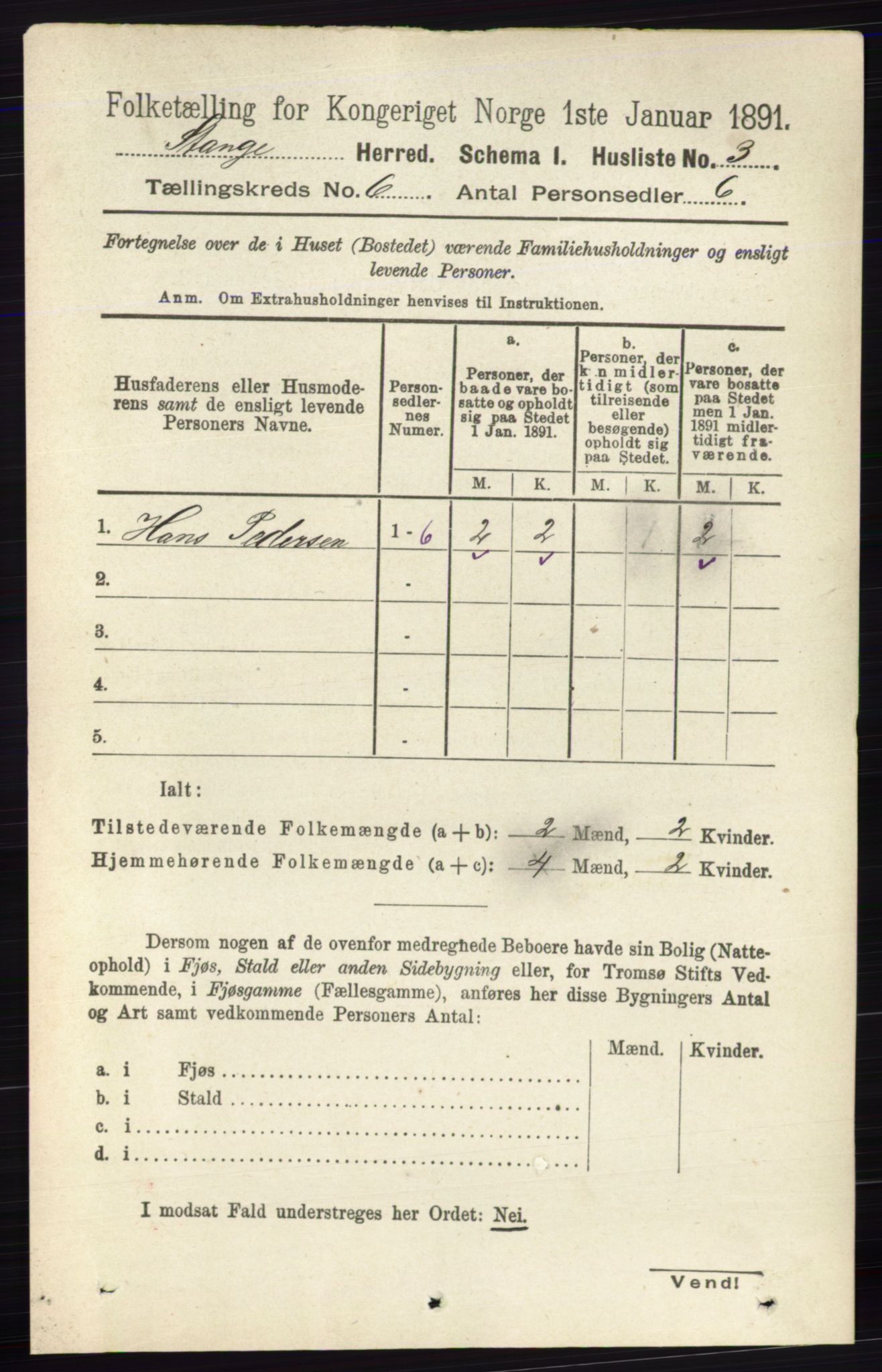 RA, 1891 census for 0417 Stange, 1891, p. 3825