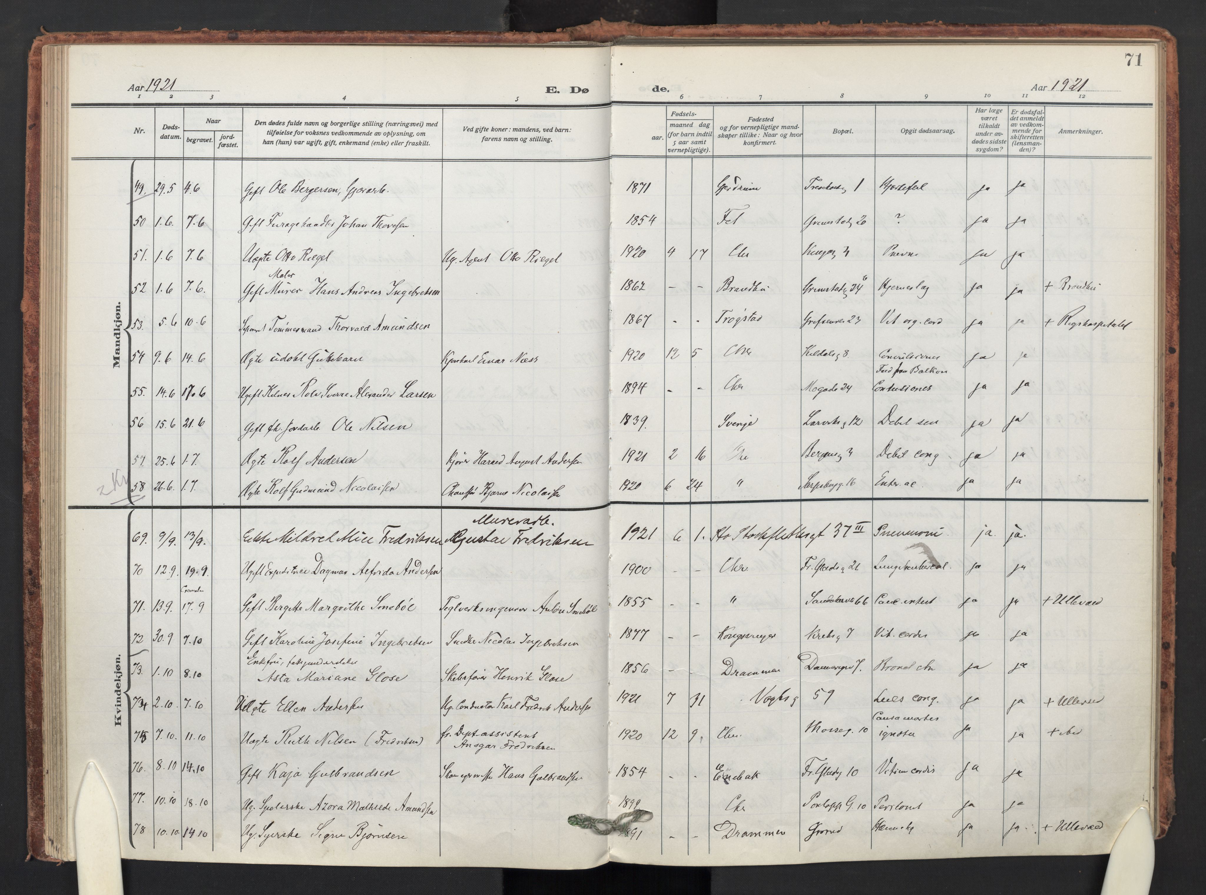 Sagene prestekontor Kirkebøker, AV/SAO-A-10796/F/L0012: Parish register (official) no. 12, 1916-1938, p. 71