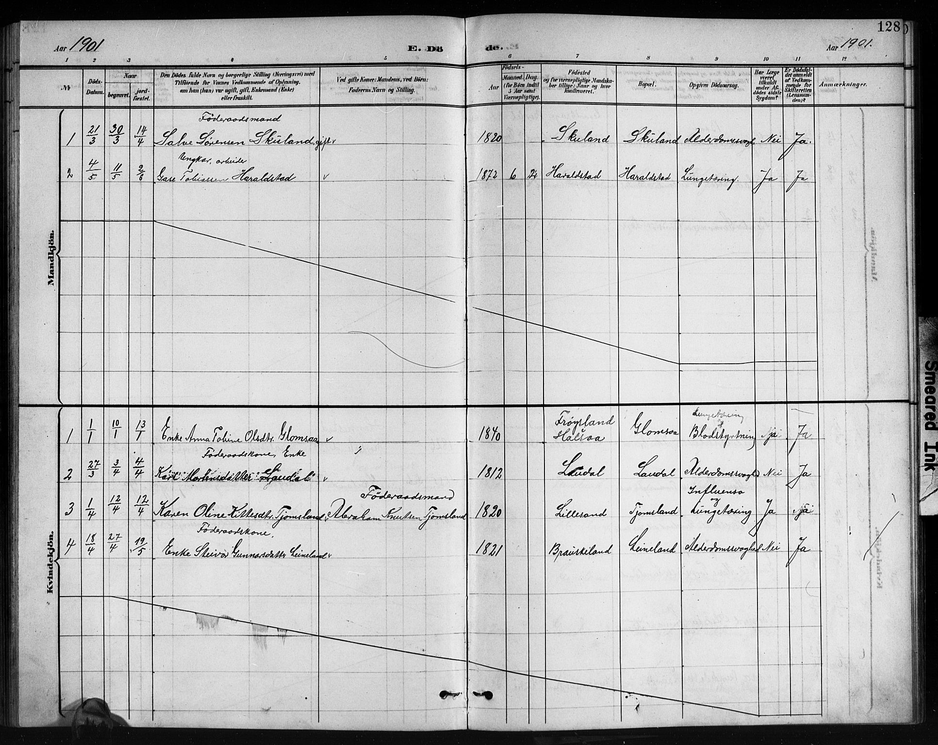 Holum sokneprestkontor, AV/SAK-1111-0022/F/Fb/Fbb/L0004: Parish register (copy) no. B 4, 1899-1920, p. 128