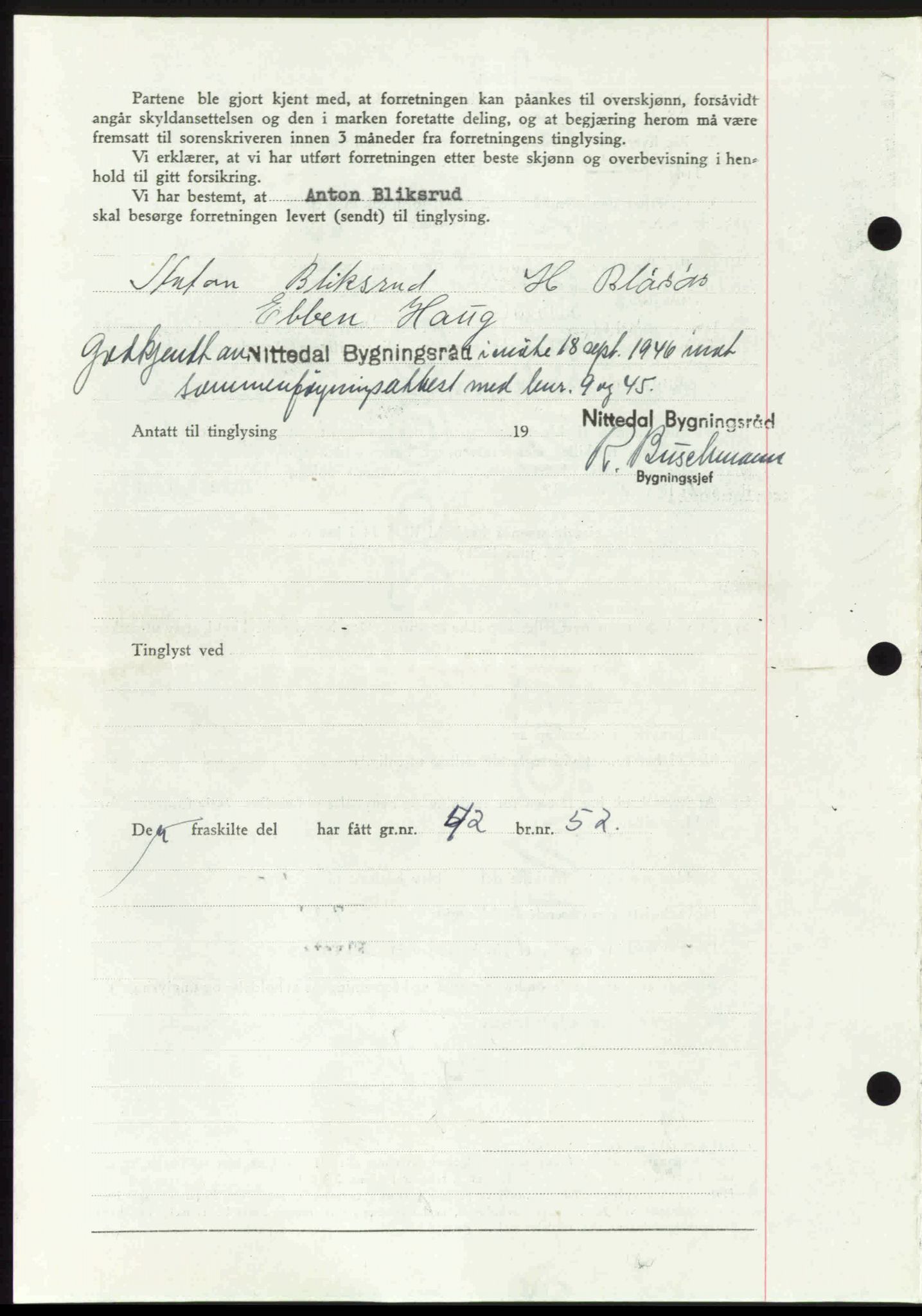 Nedre Romerike sorenskriveri, AV/SAO-A-10469/G/Gb/Gbd/L0017: Mortgage book no. 17, 1946-1946, Diary no: : 3995/1946