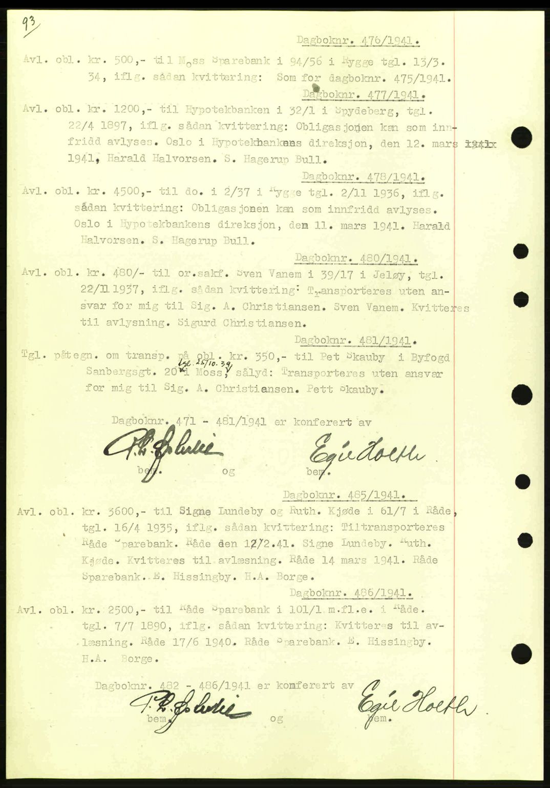 Moss sorenskriveri, SAO/A-10168: Mortgage book no. B10, 1940-1941, Diary no: : 476/1941