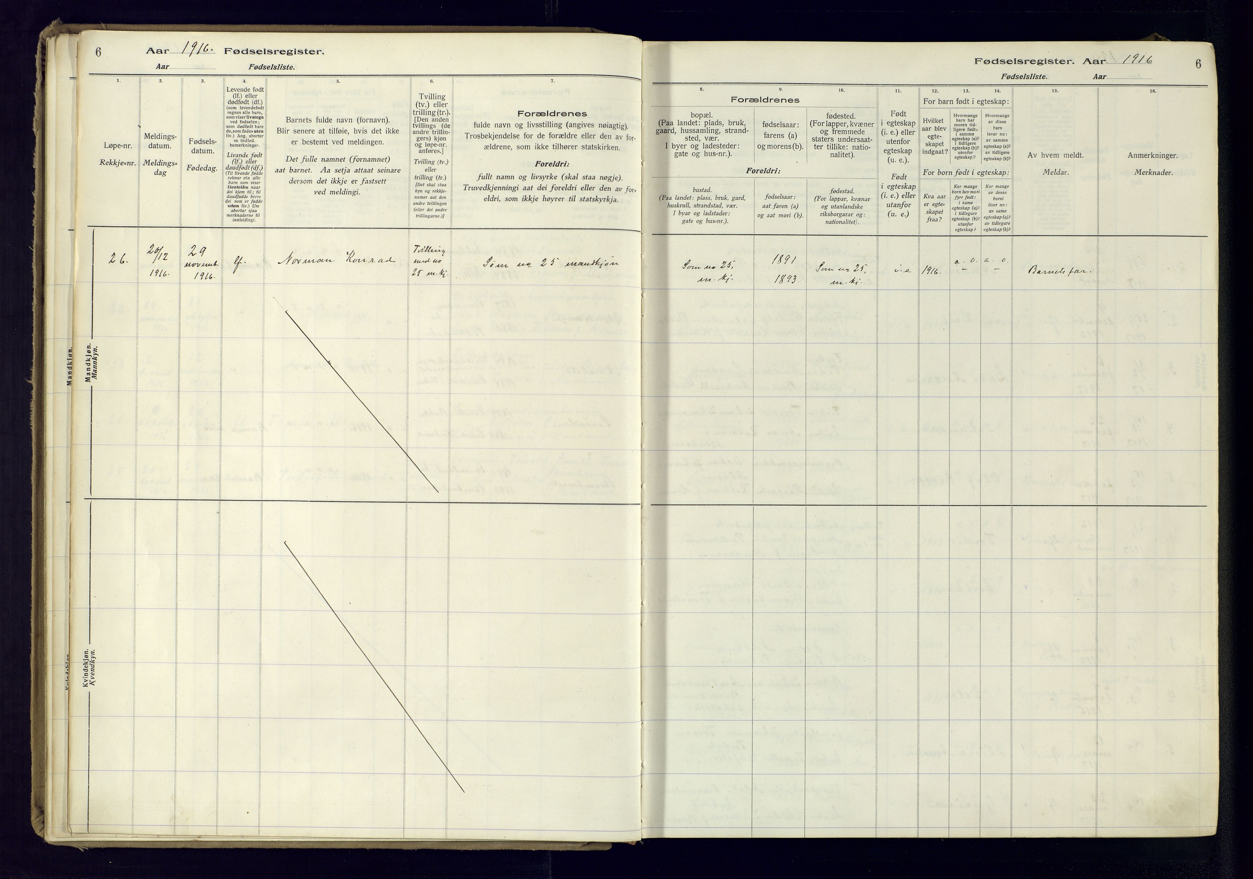 Flekkefjord sokneprestkontor, AV/SAK-1111-0012/J/Ja/L0005: Birth register no. 5, 1916-1950, p. 6