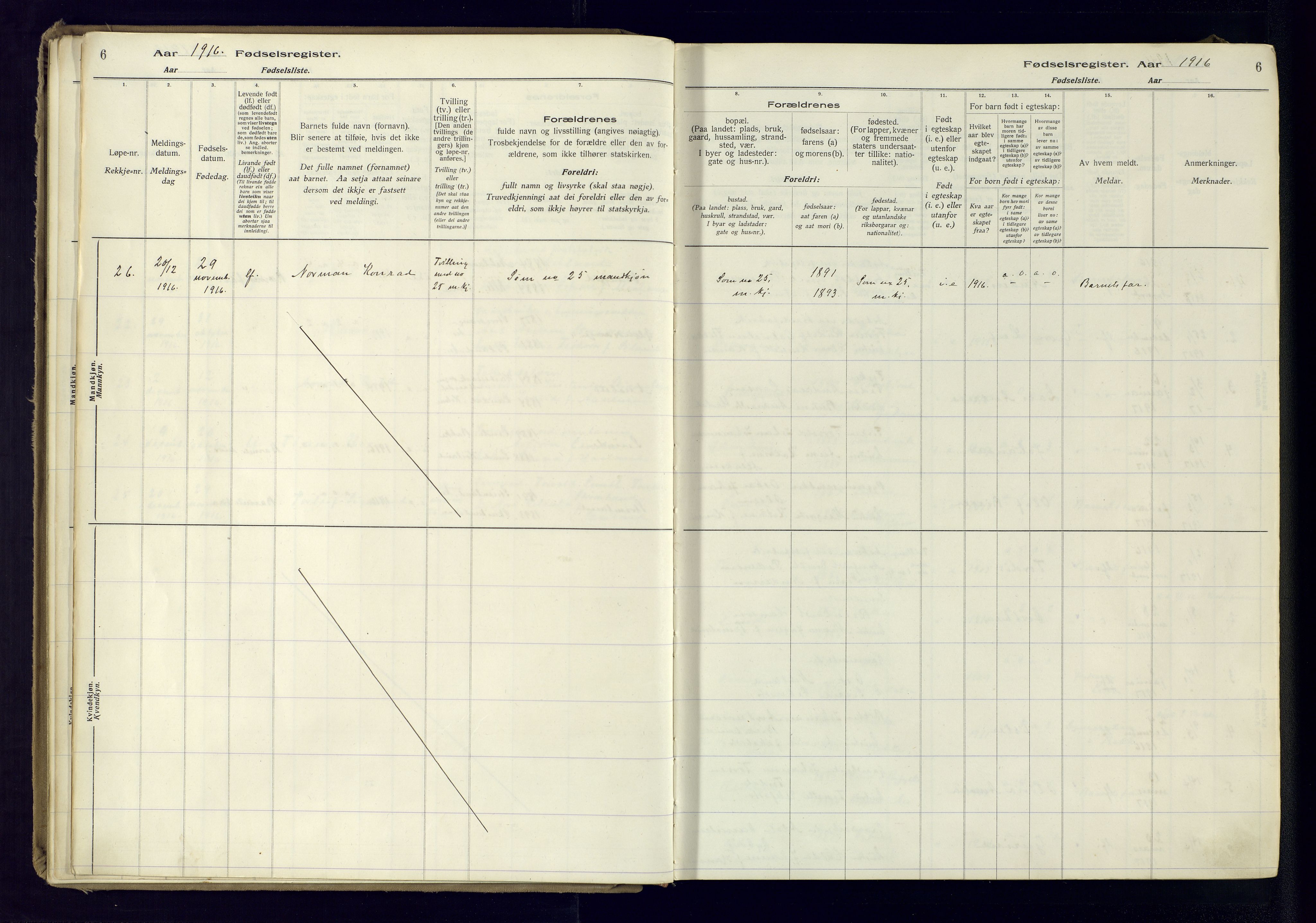 Flekkefjord sokneprestkontor, SAK/1111-0012/J/Ja/L0005: Birth register no. 5, 1916-1950, p. 6