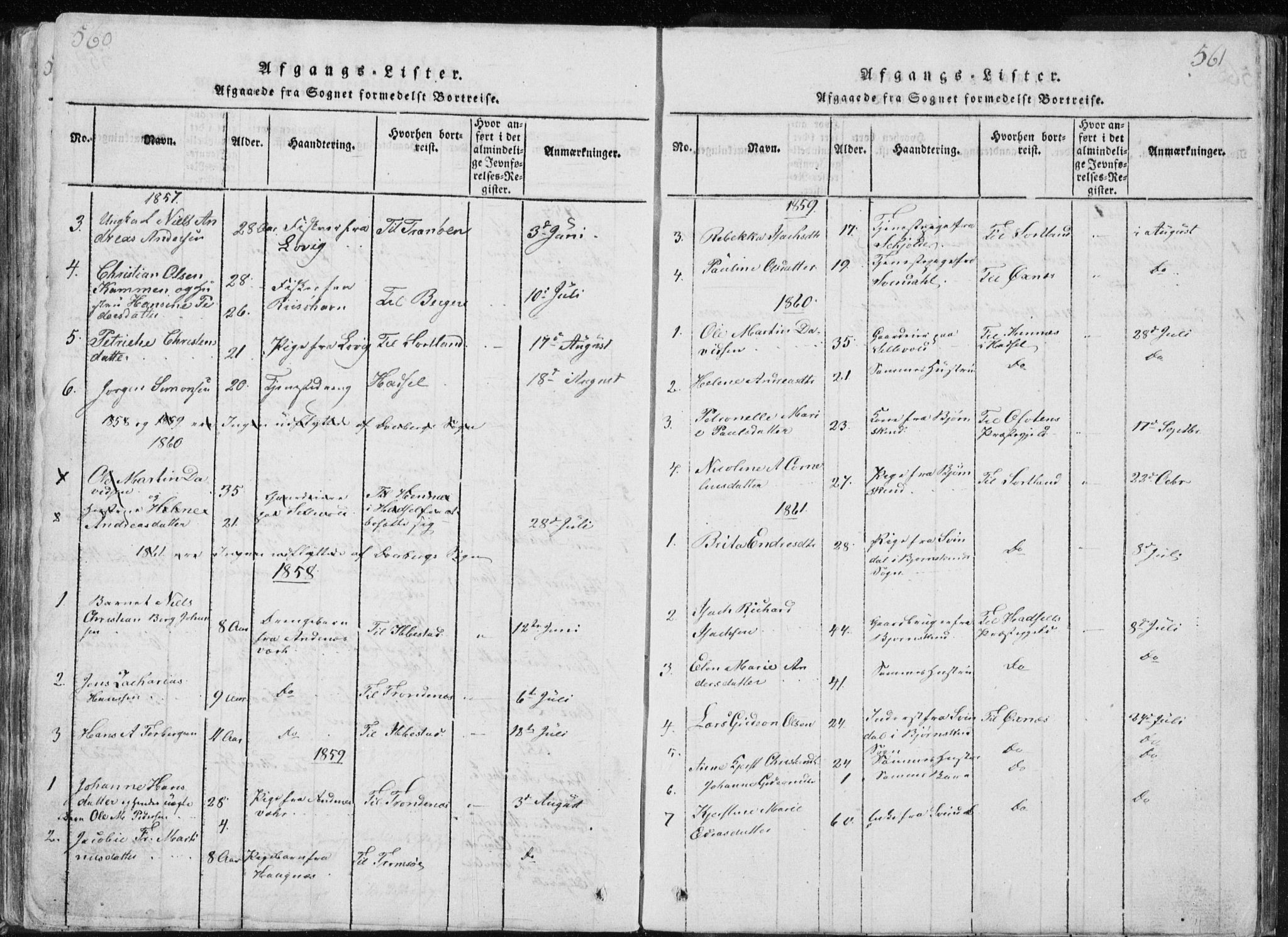 Ministerialprotokoller, klokkerbøker og fødselsregistre - Nordland, AV/SAT-A-1459/897/L1411: Parish register (copy) no. 897C01, 1820-1866, p. 560-561