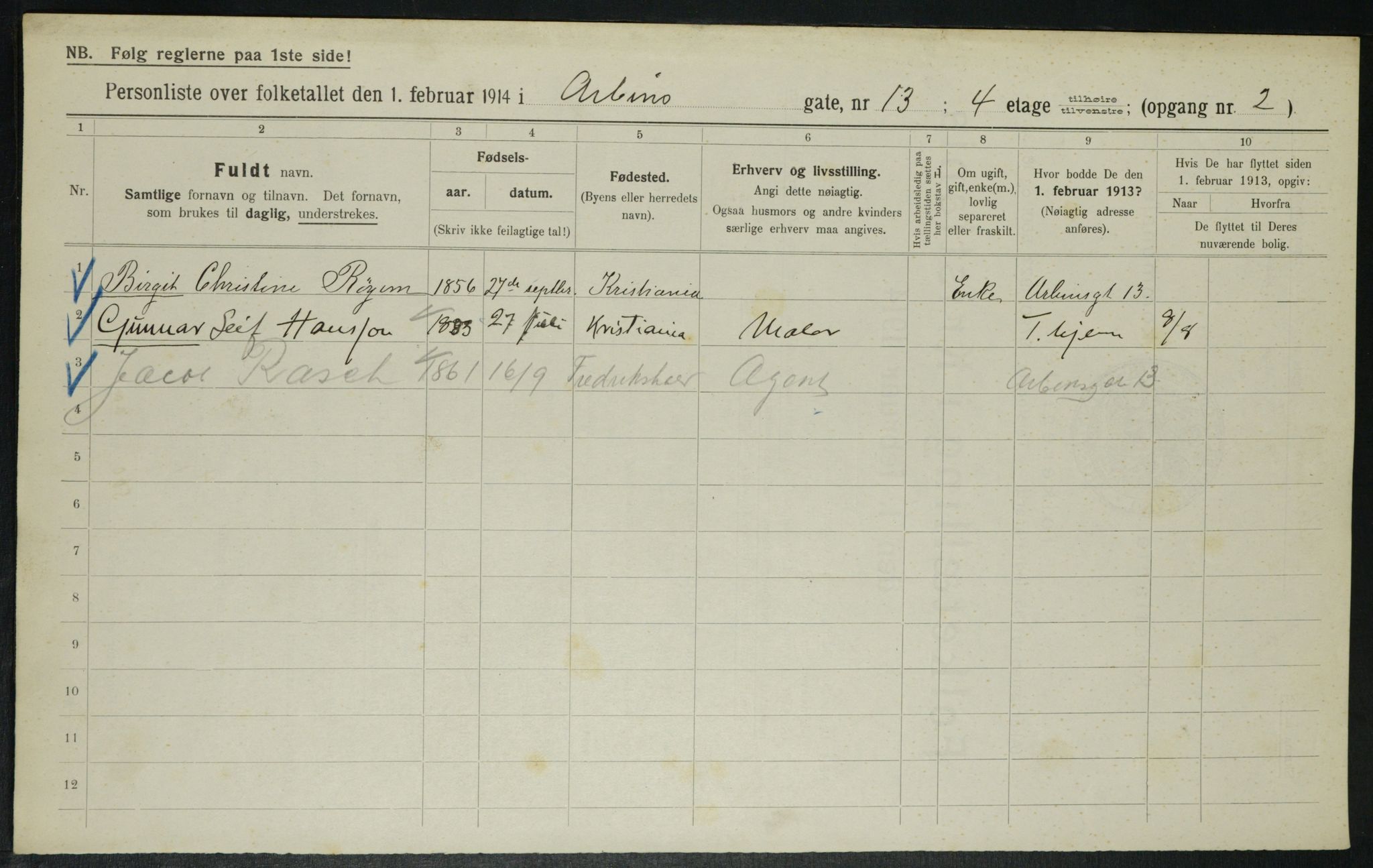 OBA, Municipal Census 1914 for Kristiania, 1914, p. 1710