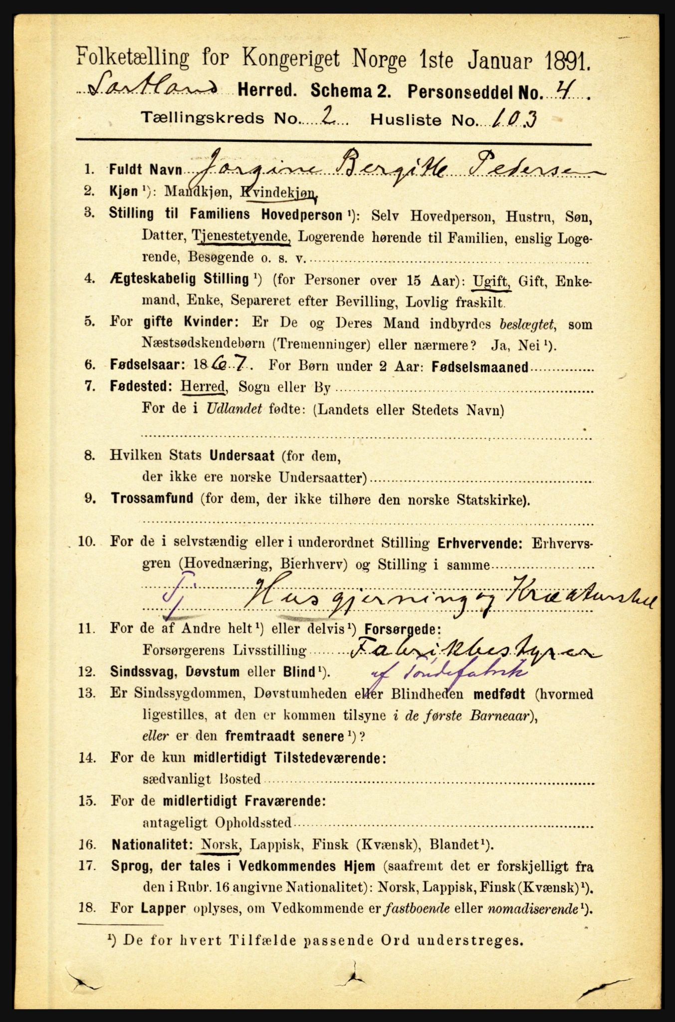 RA, 1891 census for 1870 Sortland, 1891, p. 1748