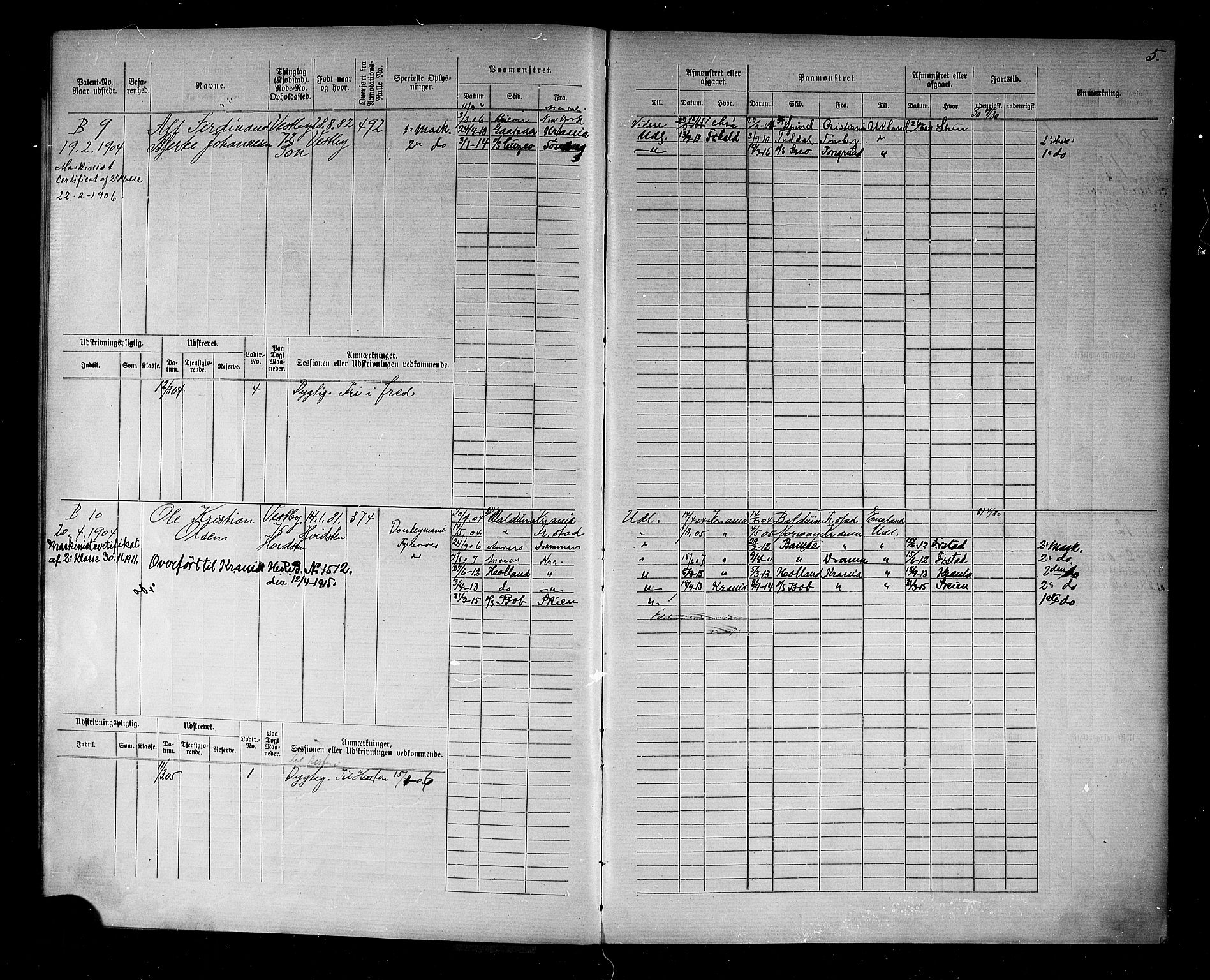 Son mønstringskontor, AV/SAO-A-10569e/F/Fc/Fcd/L0002: Hoved- og annotasjonsrulle for skippere og fyrbøtere, 1891-1911, p. 9