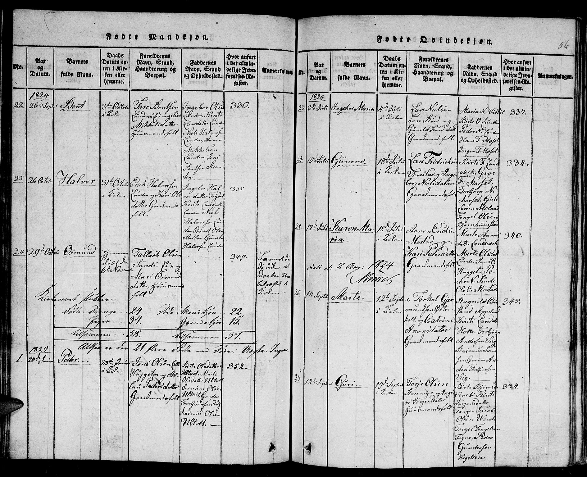 Gjerstad sokneprestkontor, SAK/1111-0014/F/Fb/Fba/L0002: Parish register (copy) no. B 2, 1816-1845, p. 56