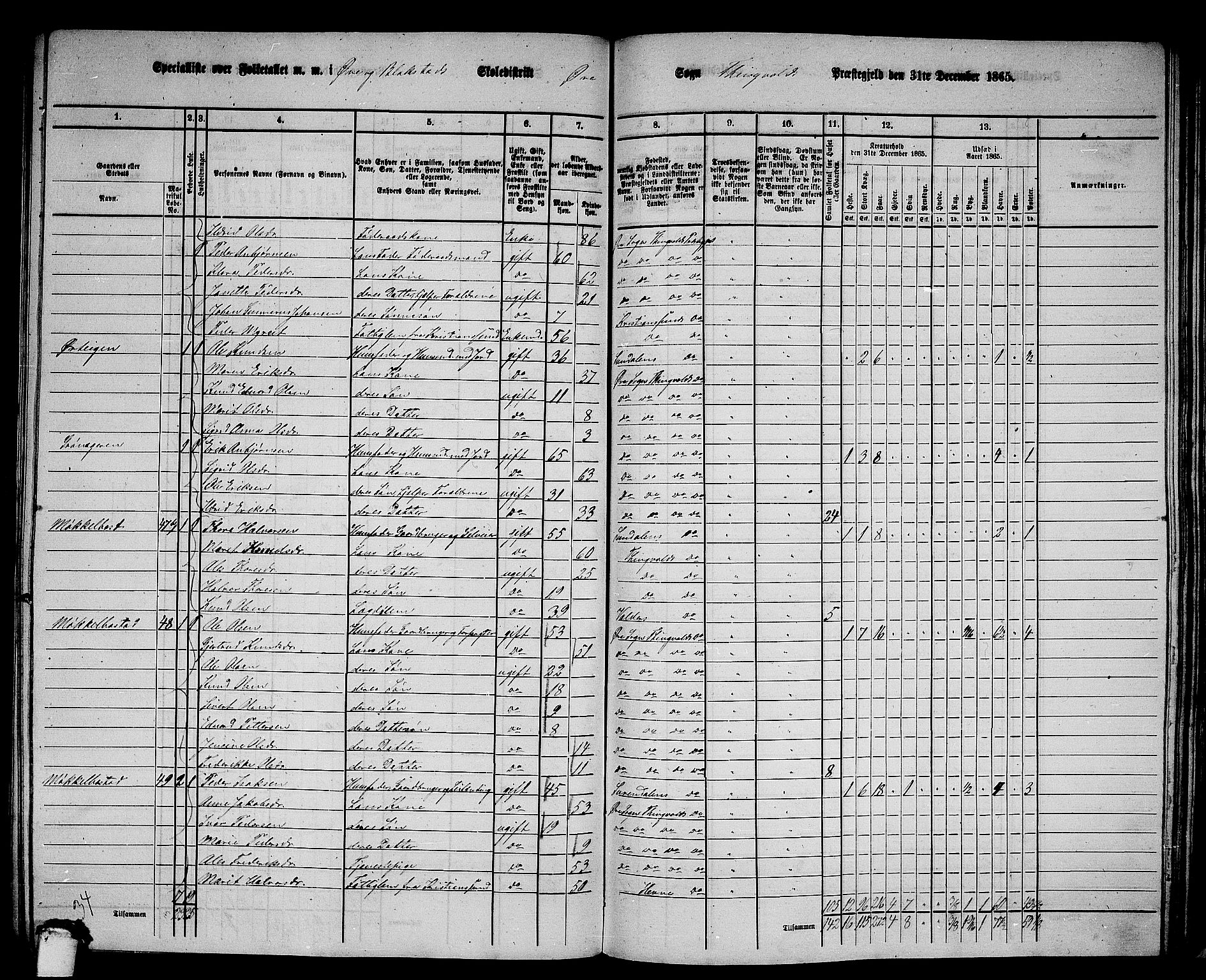 RA, 1865 census for Tingvoll, 1865, p. 190