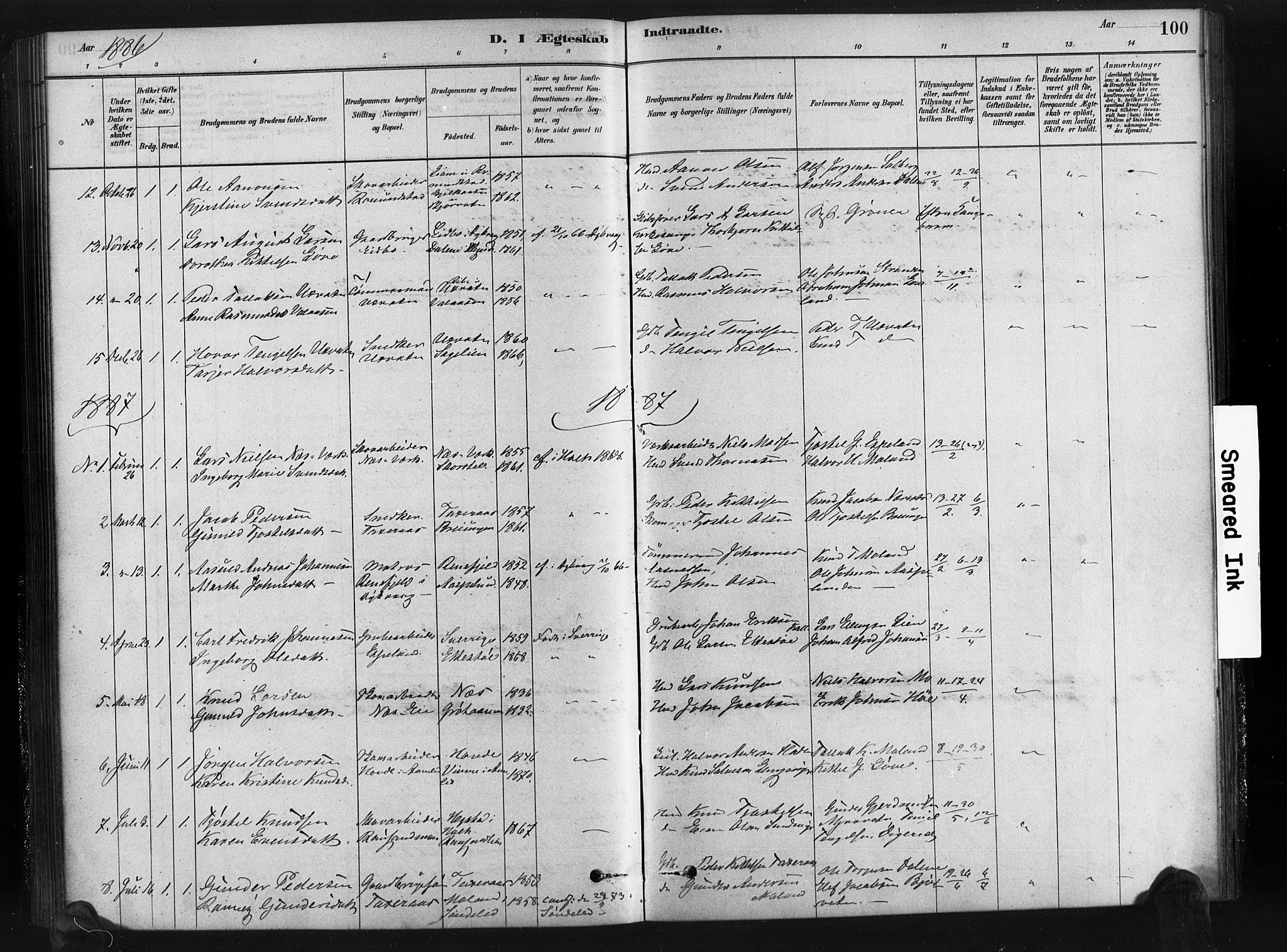 Gjerstad sokneprestkontor, SAK/1111-0014/F/Fa/Fab/L0004: Parish register (official) no. A 4, 1879-1890, p. 100