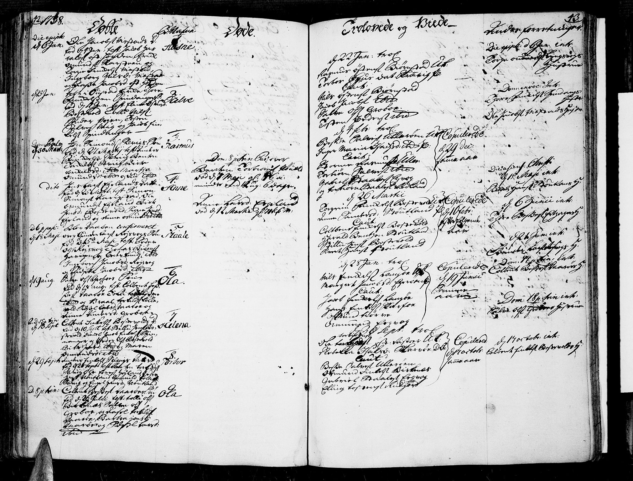 Lista sokneprestkontor, AV/SAK-1111-0027/F/Fa/L0002: Parish register (official) no. A 2 /3, 1726-1751, p. 42-43