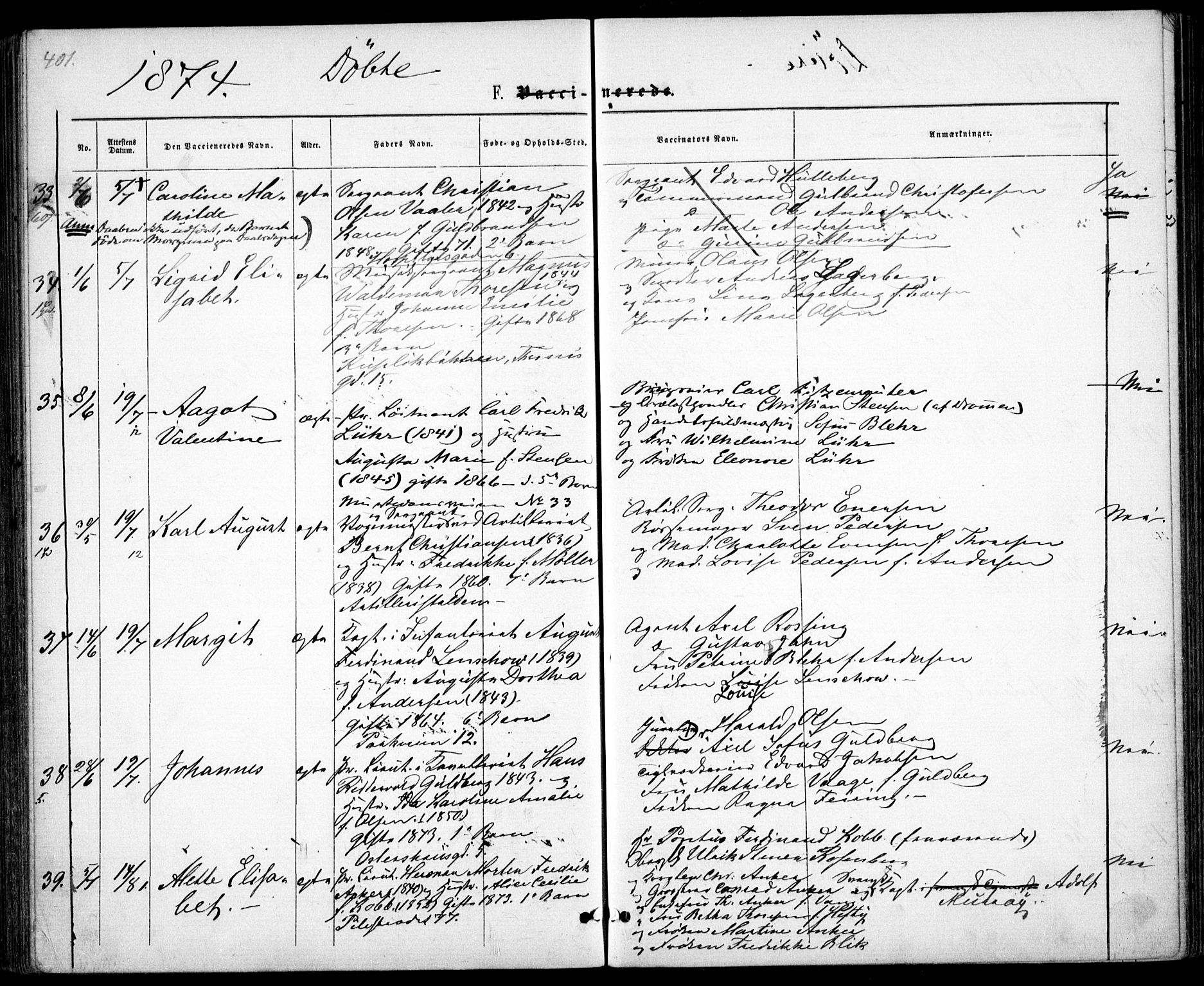 Garnisonsmenigheten Kirkebøker, AV/SAO-A-10846/G/Ga/L0006: Parish register (copy) no. 6, 1860-1880, p. 401