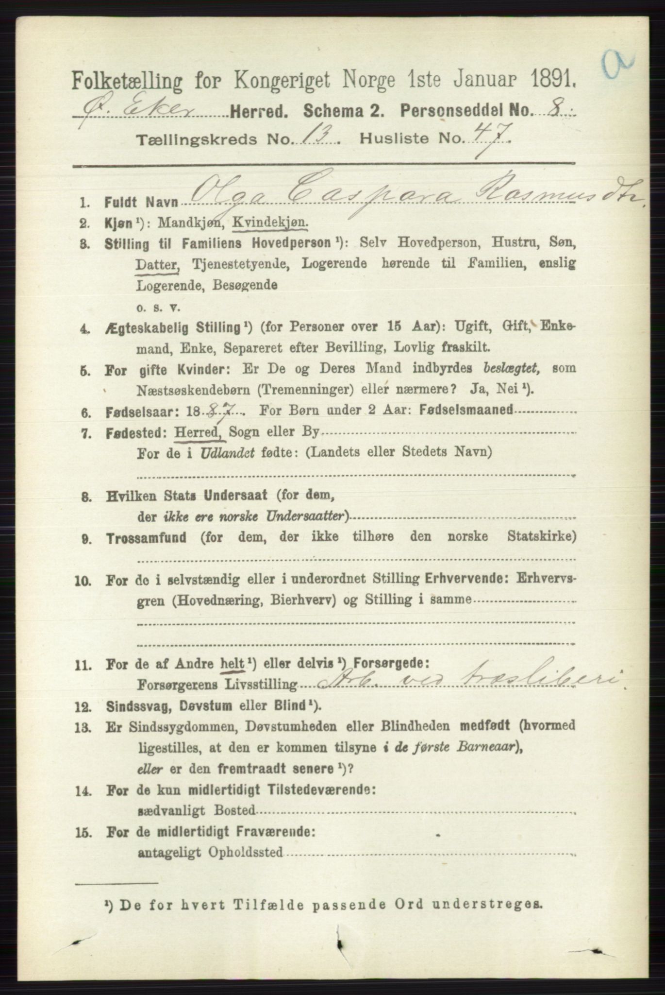 RA, 1891 census for 0624 Øvre Eiker, 1891, p. 6147