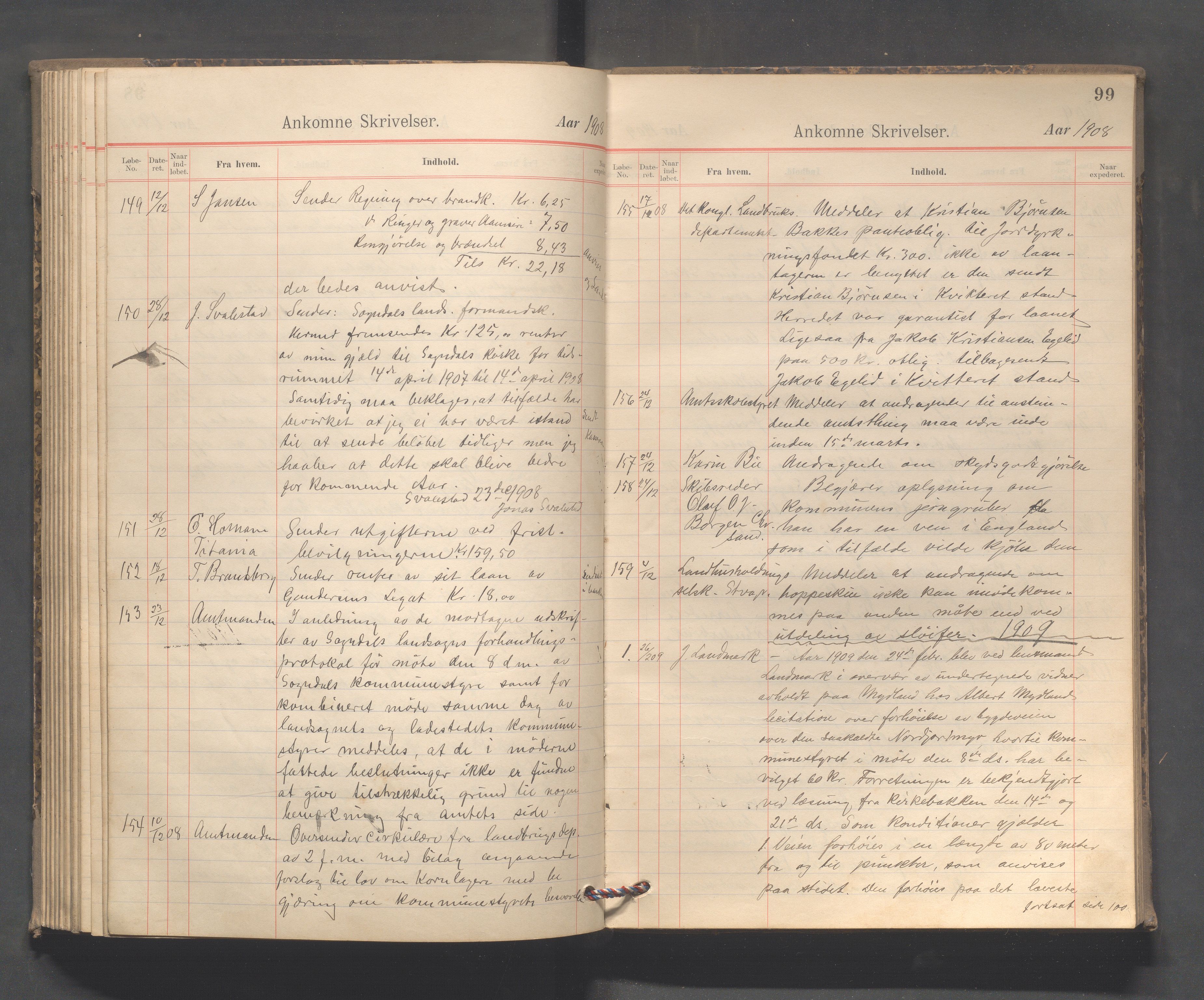 Sokndal kommune - Formannskapet/Sentraladministrasjonen, IKAR/K-101099/C/Ca/L0003: Journal, 1904-1912, p. 99