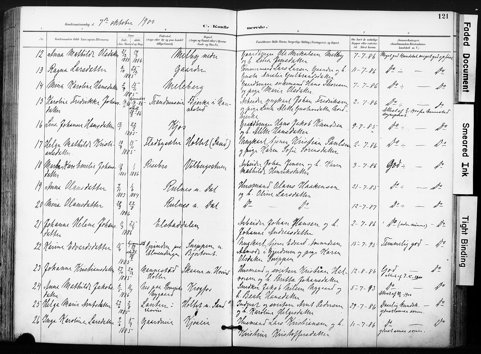 Ullensaker prestekontor Kirkebøker, AV/SAO-A-10236a/F/Fb/L0002: Parish register (official) no. II 2, 1894-1909, p. 121