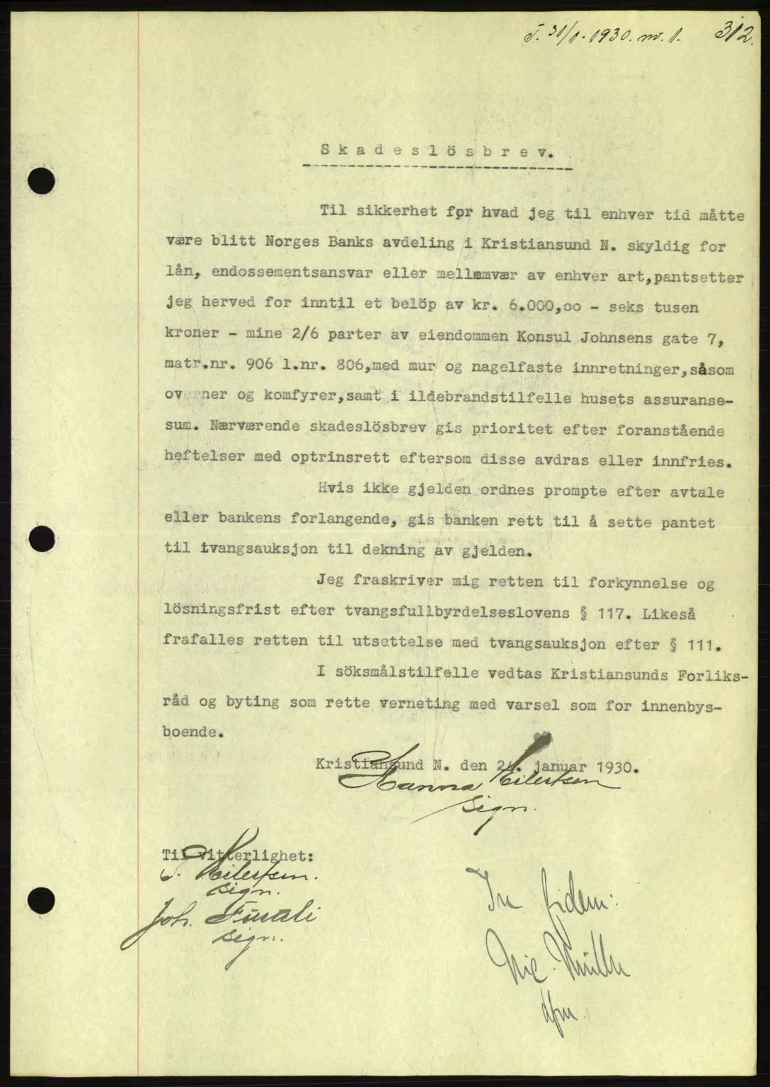 Kristiansund byfogd, AV/SAT-A-4587/A/27: Mortgage book no. 23, 1929-1930, Deed date: 31.01.1930