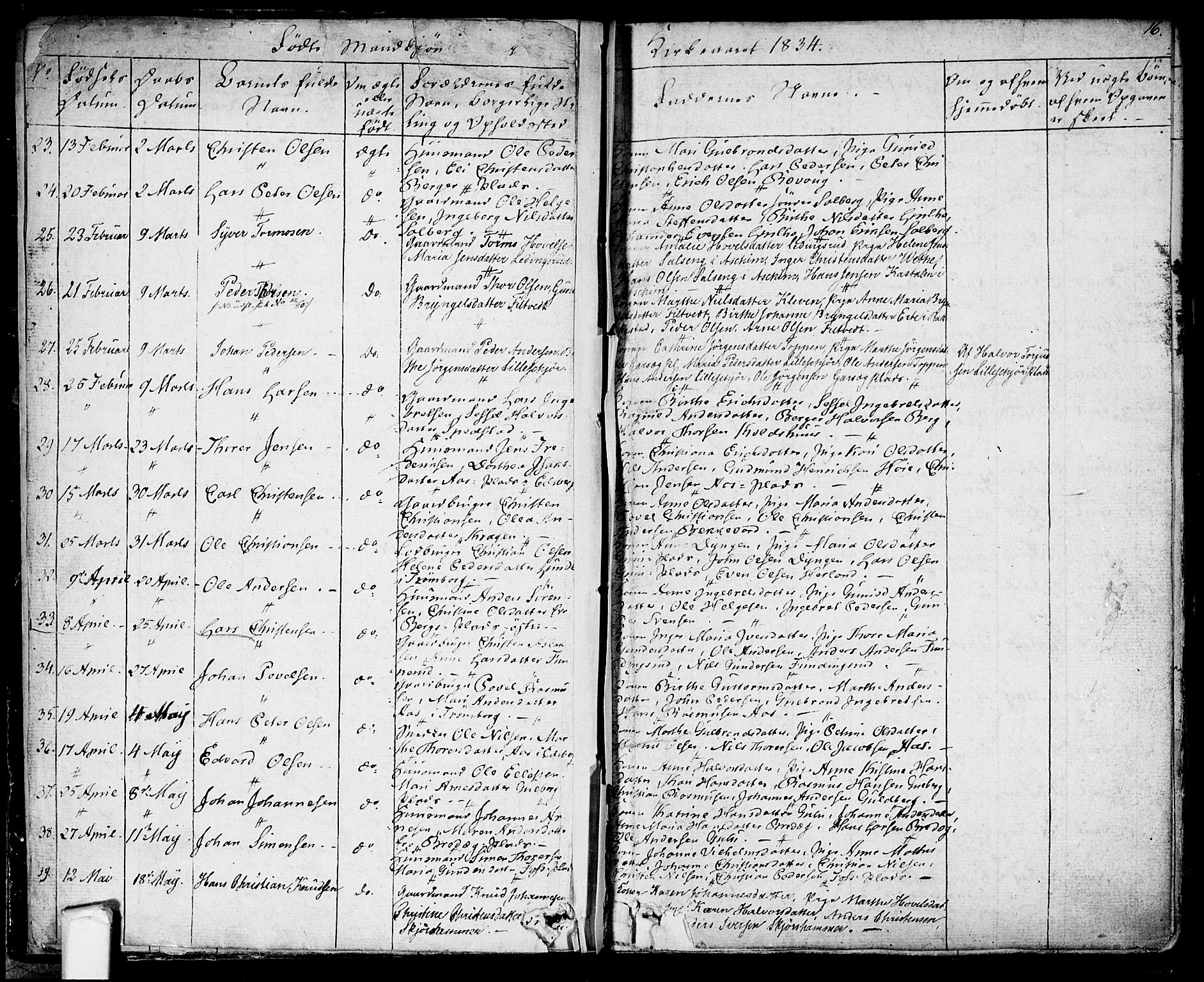 Eidsberg prestekontor Kirkebøker, AV/SAO-A-10905/F/Fa/L0008: Parish register (official) no. I 8, 1832-1848, p. 16