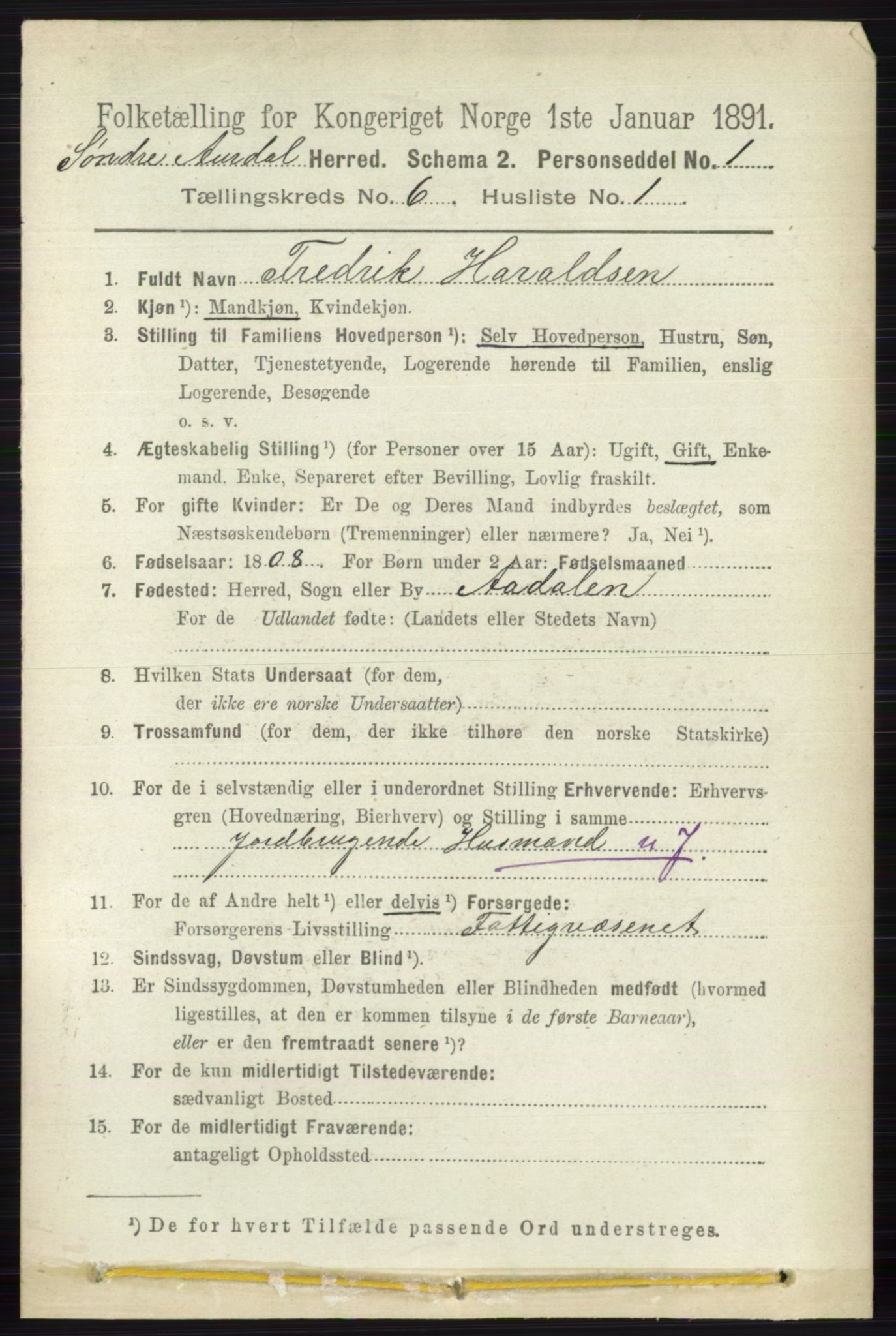 RA, 1891 census for 0540 Sør-Aurdal, 1891, p. 3811