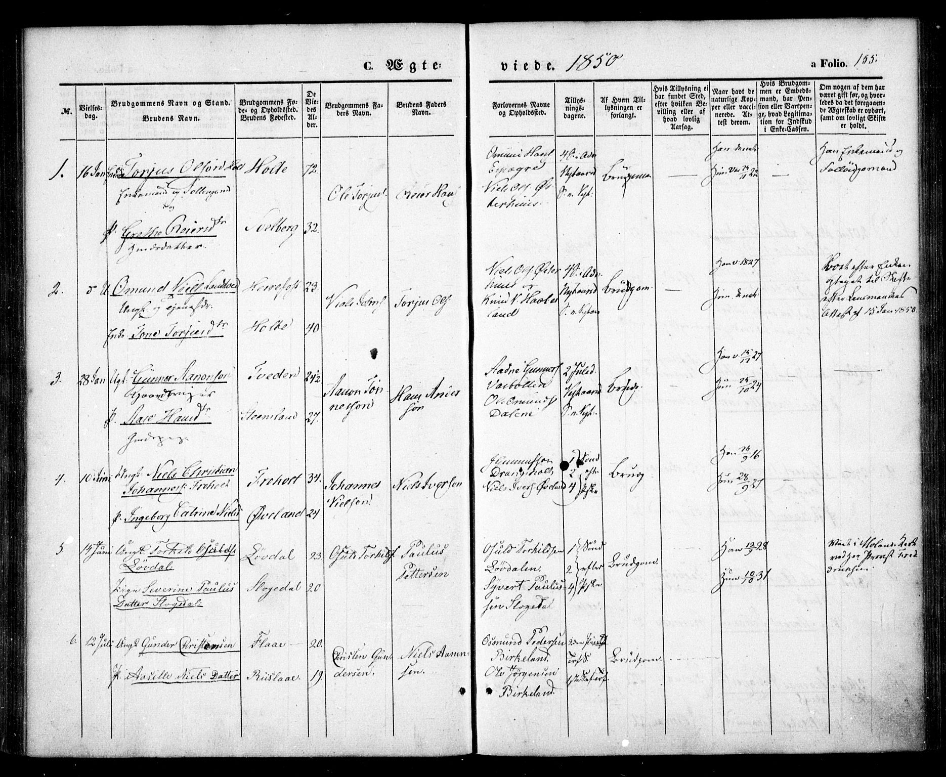 Birkenes sokneprestkontor, AV/SAK-1111-0004/F/Fa/L0003: Parish register (official) no. A 3, 1850-1866, p. 155