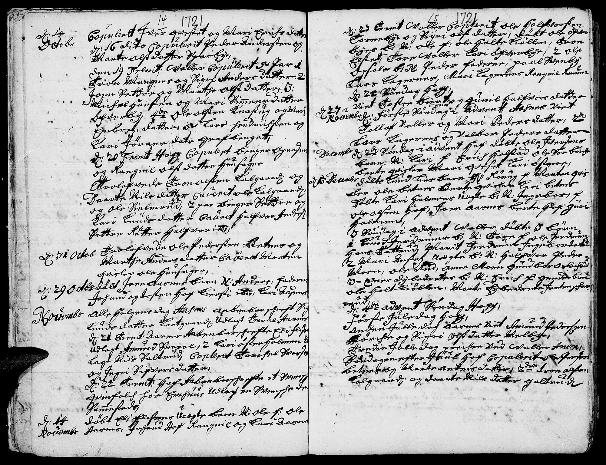 Hof prestekontor, AV/SAH-PREST-038/H/Ha/Haa/L0002: Parish register (official) no. 2, 1720-1749, p. 14-15