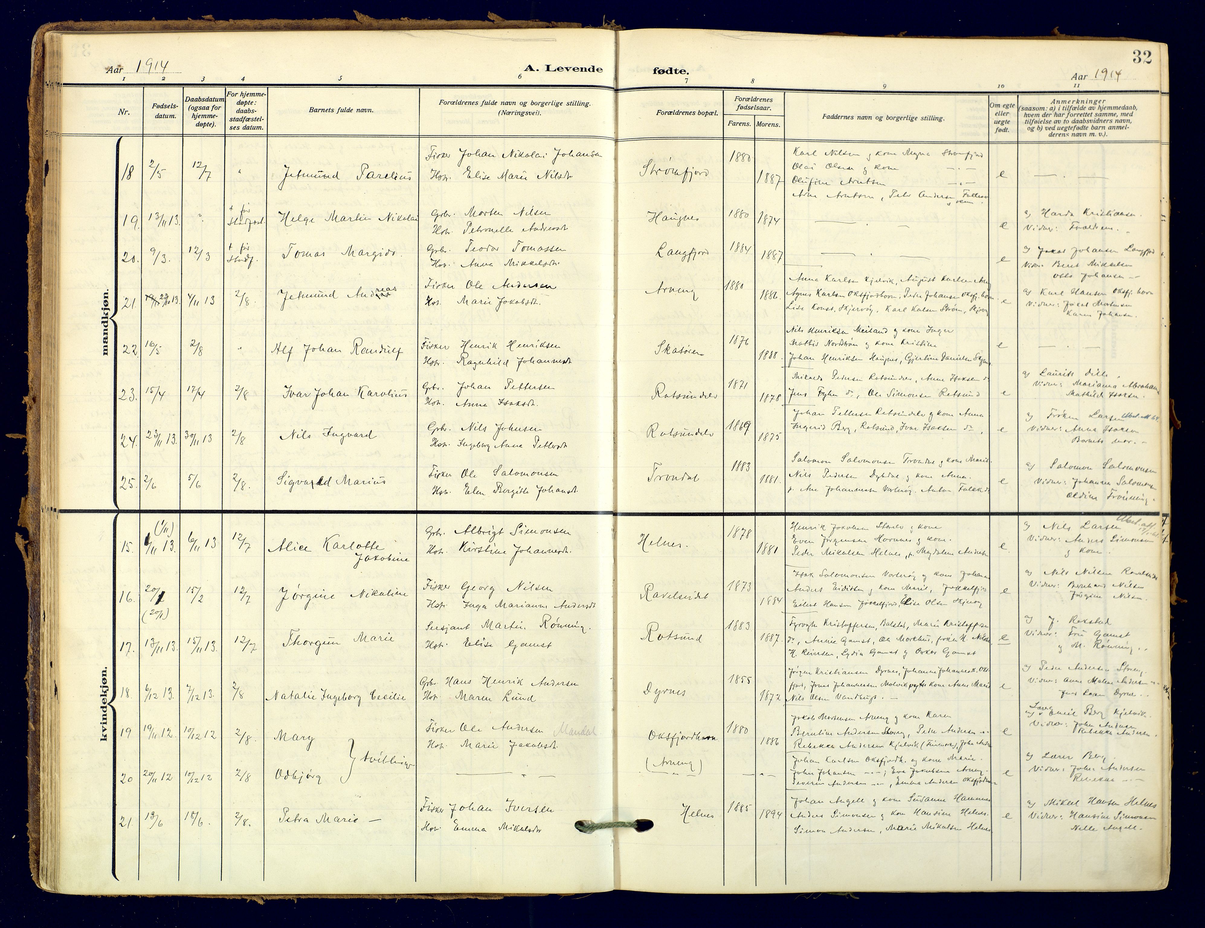 Skjervøy sokneprestkontor, AV/SATØ-S-1300/H/Ha/Haa: Parish register (official) no. 18, 1910-1926, p. 32