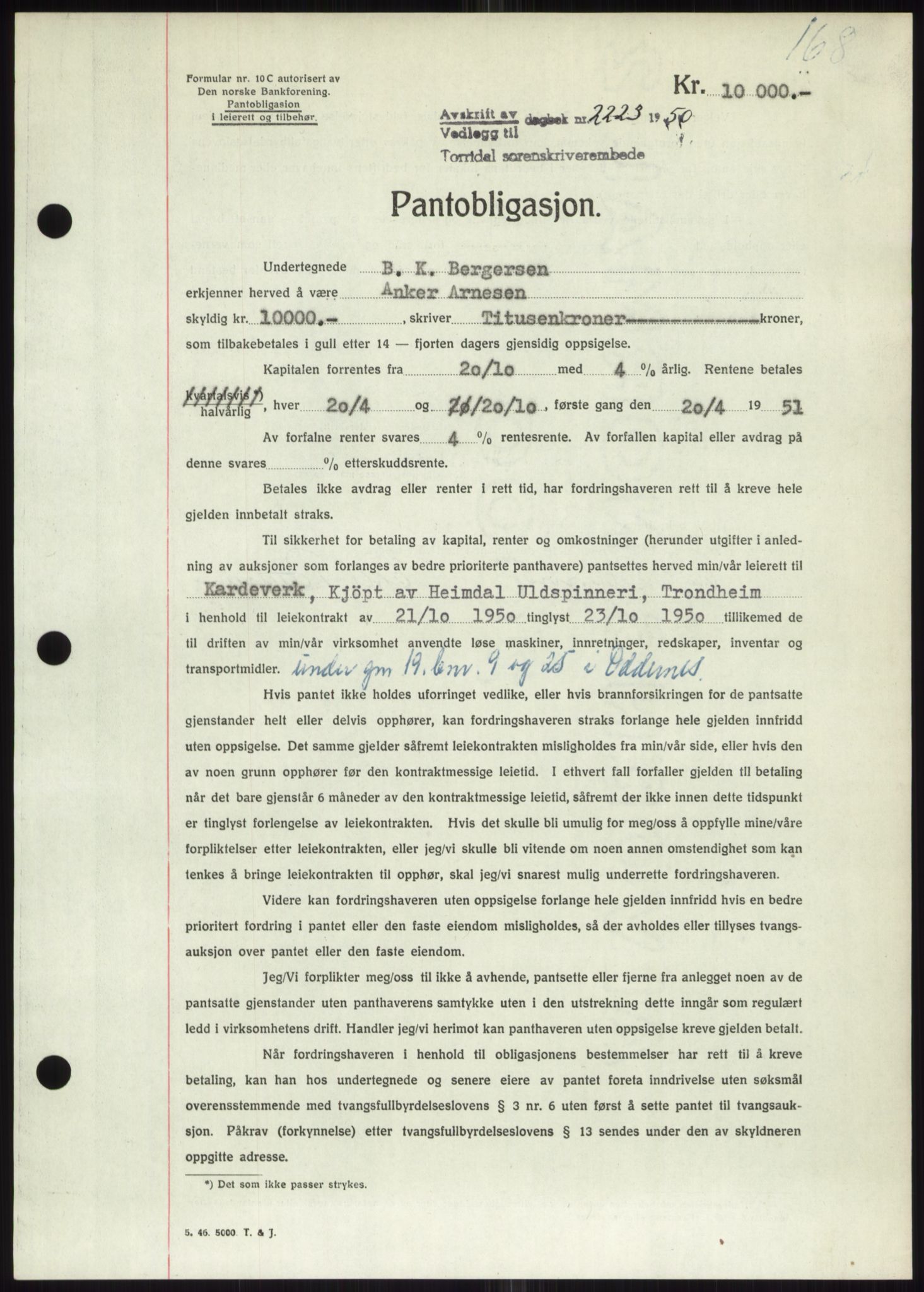 Torridal sorenskriveri, AV/SAK-1221-0012/G/Gb/Gbb/L0020: Mortgage book no. 63B, 1950-1950, Diary no: : 2223/1950