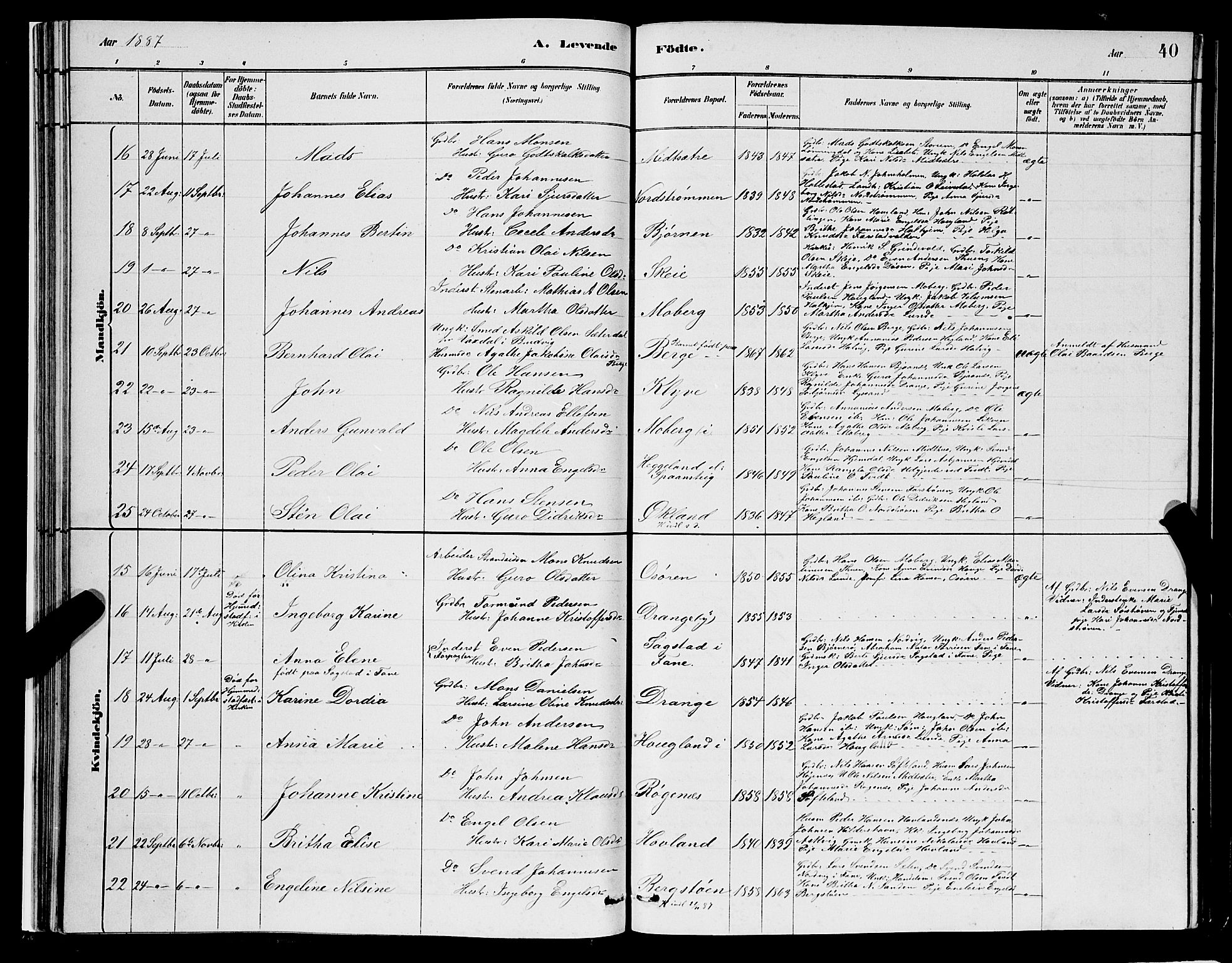 Os sokneprestembete, AV/SAB-A-99929: Parish register (copy) no. A 2, 1880-1896, p. 40