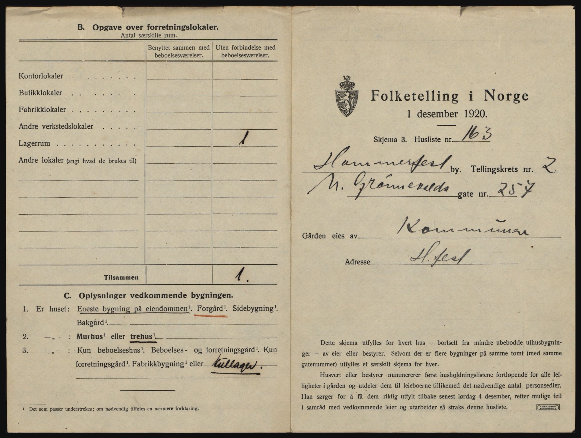 SATØ, 1920 census for Hammerfest, 1920, p. 1022