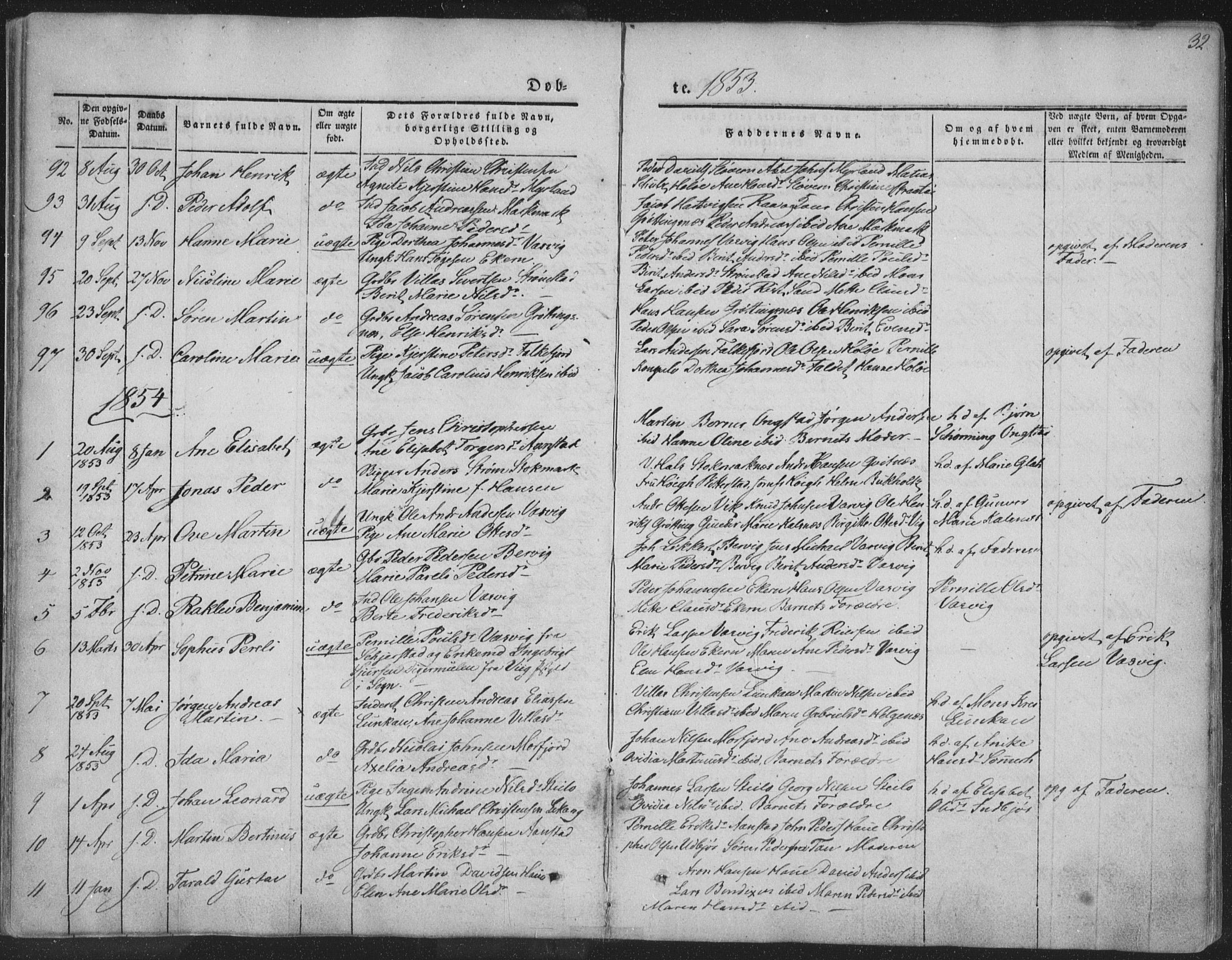 Ministerialprotokoller, klokkerbøker og fødselsregistre - Nordland, AV/SAT-A-1459/888/L1241: Parish register (official) no. 888A07, 1849-1869, p. 32