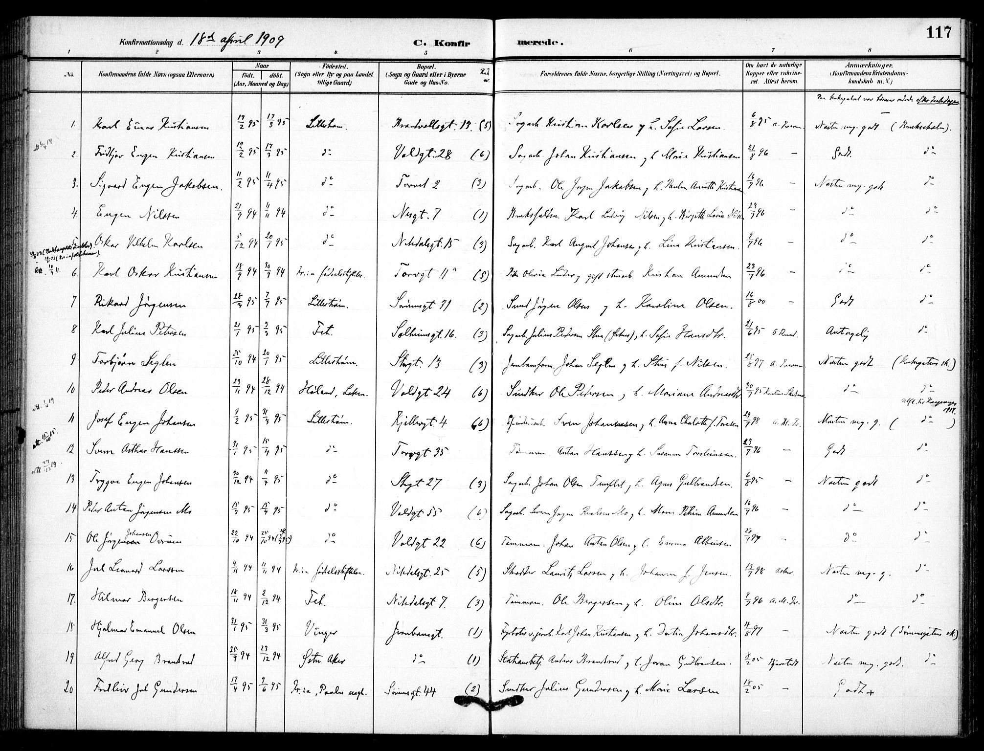 Skedsmo prestekontor Kirkebøker, AV/SAO-A-10033a/F/Fc/L0001: Parish register (official) no. III 1, 1908-1916, p. 117