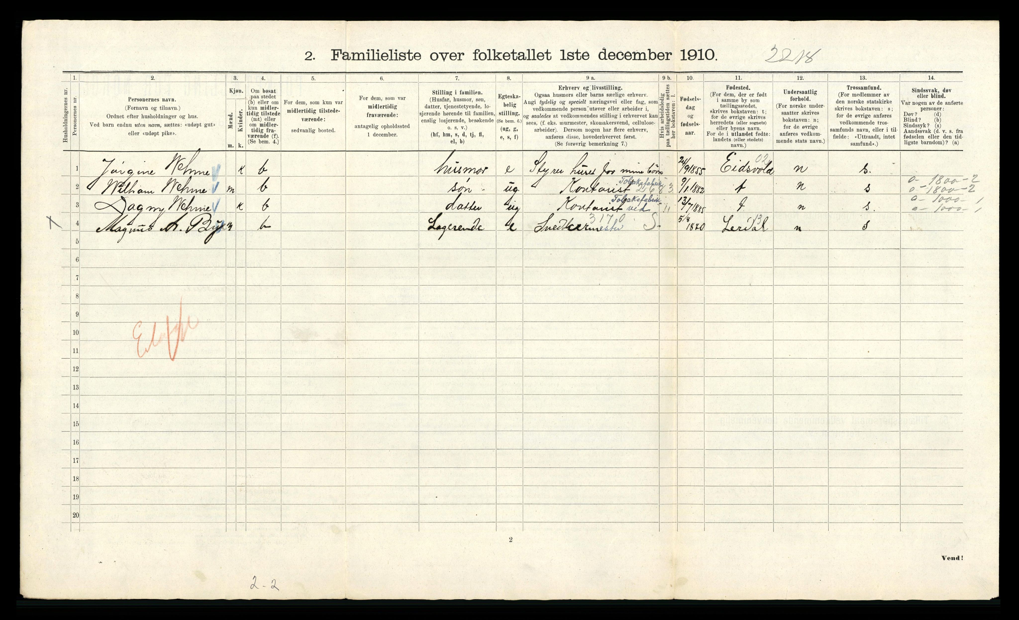 RA, 1910 census for Kristiania, 1910, p. 65000