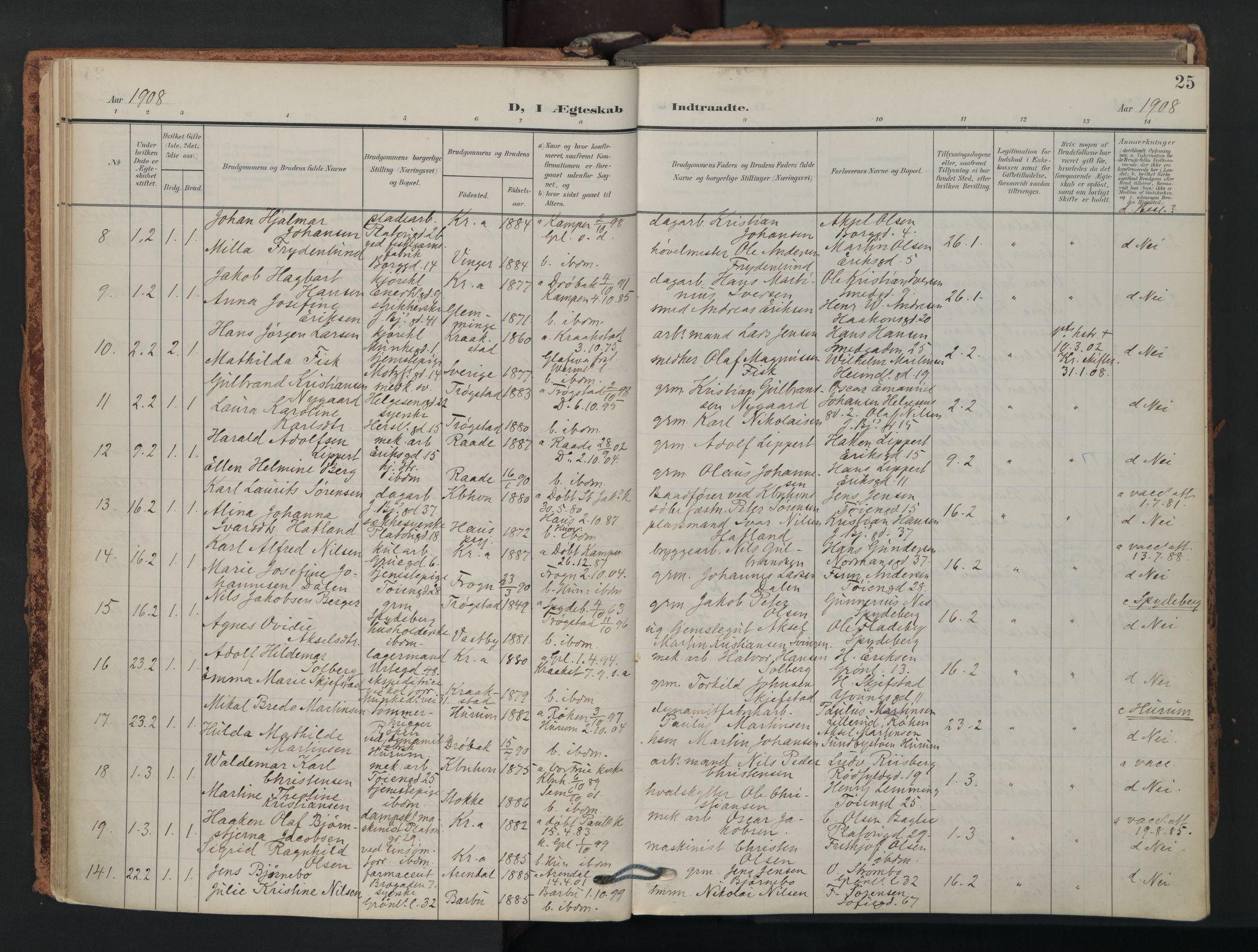 Grønland prestekontor Kirkebøker, SAO/A-10848/F/Fa/L0017: Parish register (official) no. 17, 1906-1934, p. 25