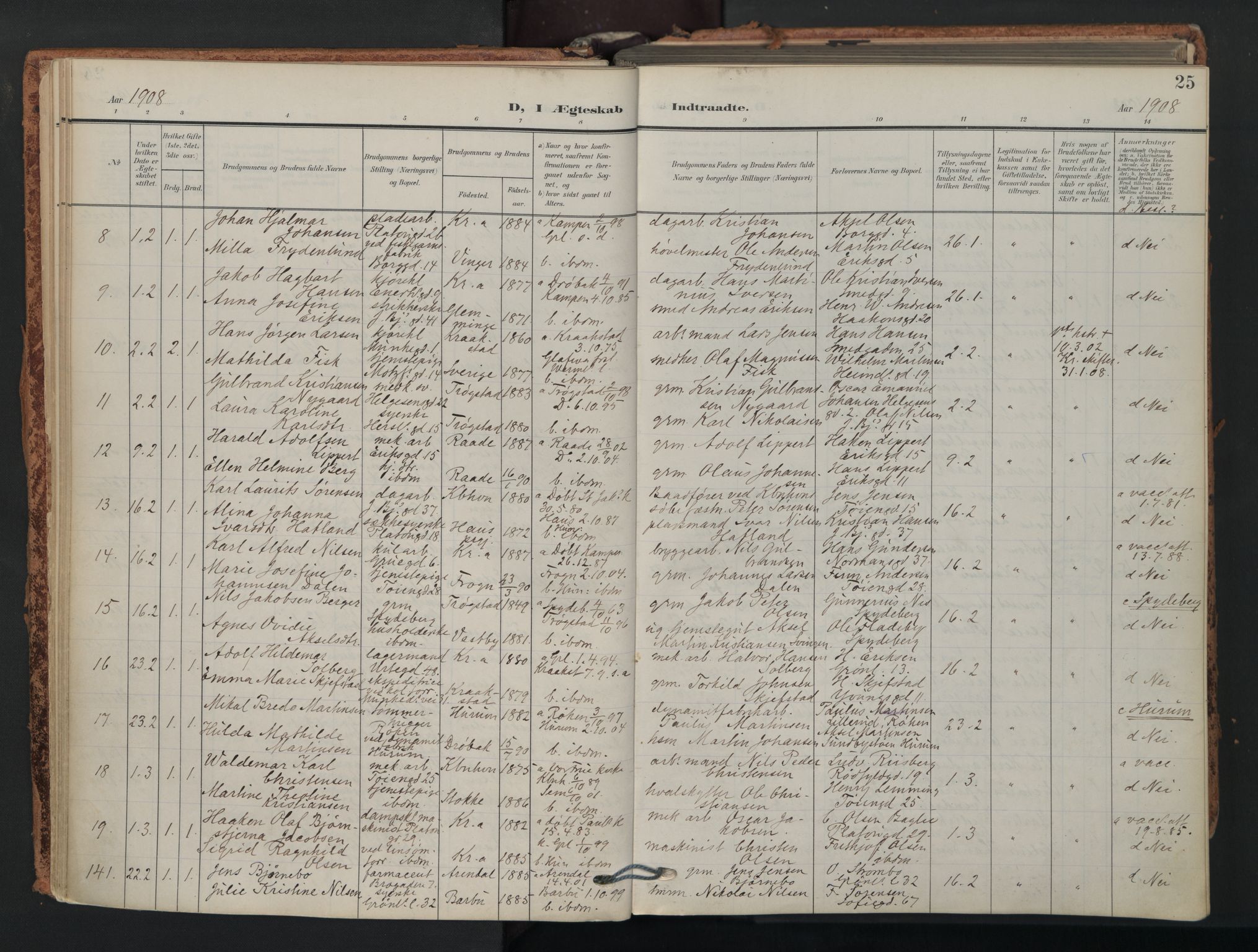 Grønland prestekontor Kirkebøker, AV/SAO-A-10848/F/Fa/L0017: Parish register (official) no. 17, 1906-1934, p. 25