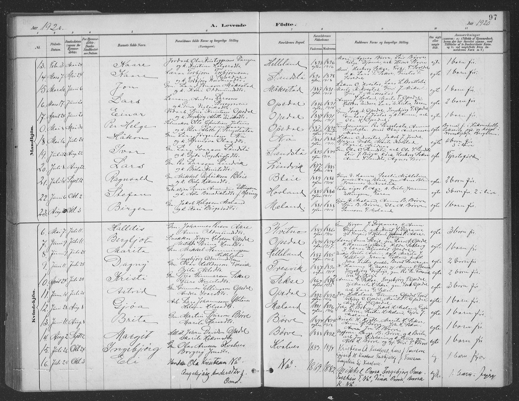 Ullensvang sokneprestembete, SAB/A-78701/H/Hab: Parish register (copy) no. B 11, 1887-1939, p. 97