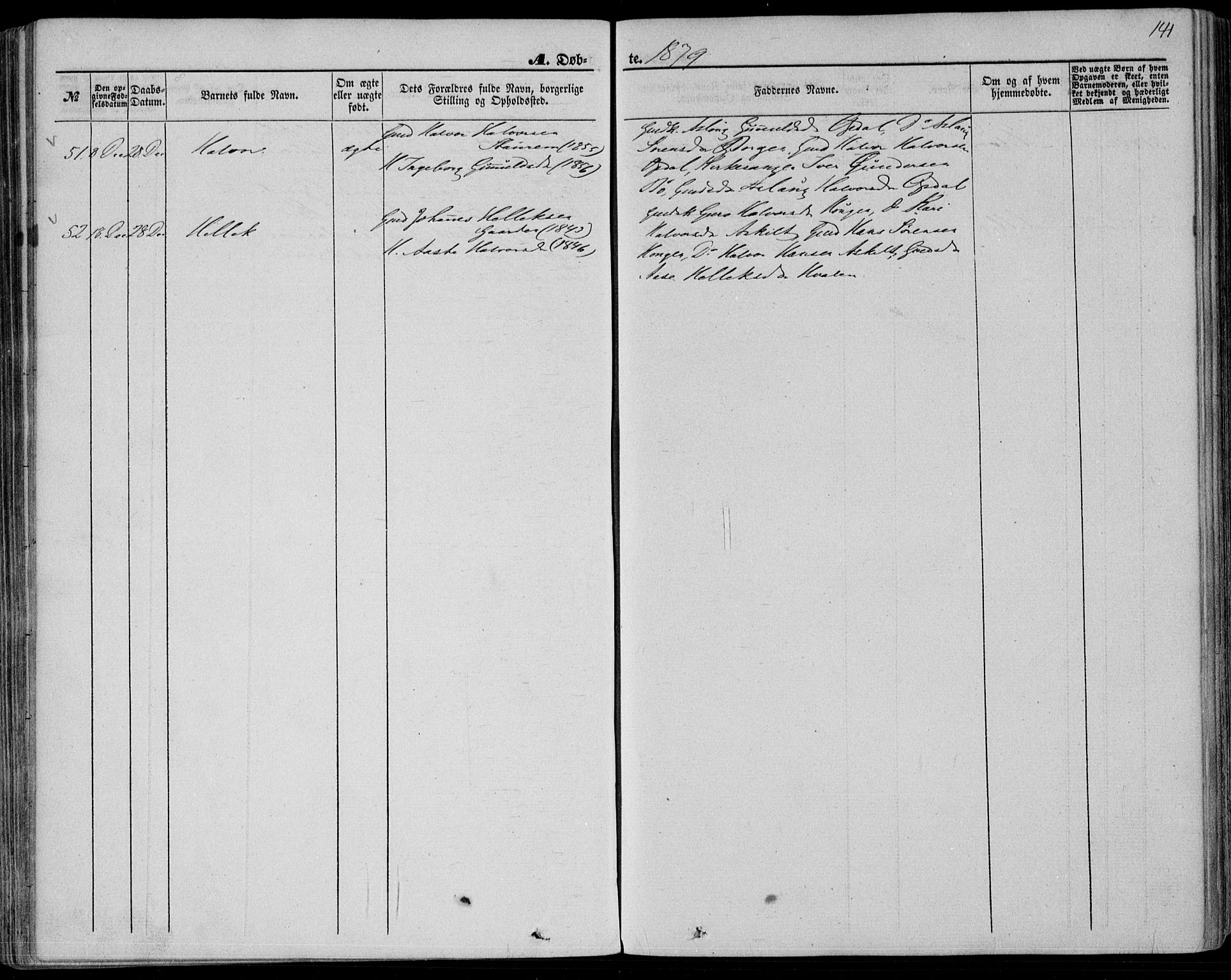 Bø kirkebøker, SAKO/A-257/F/Fa/L0009: Parish register (official) no. 9, 1862-1879, p. 141