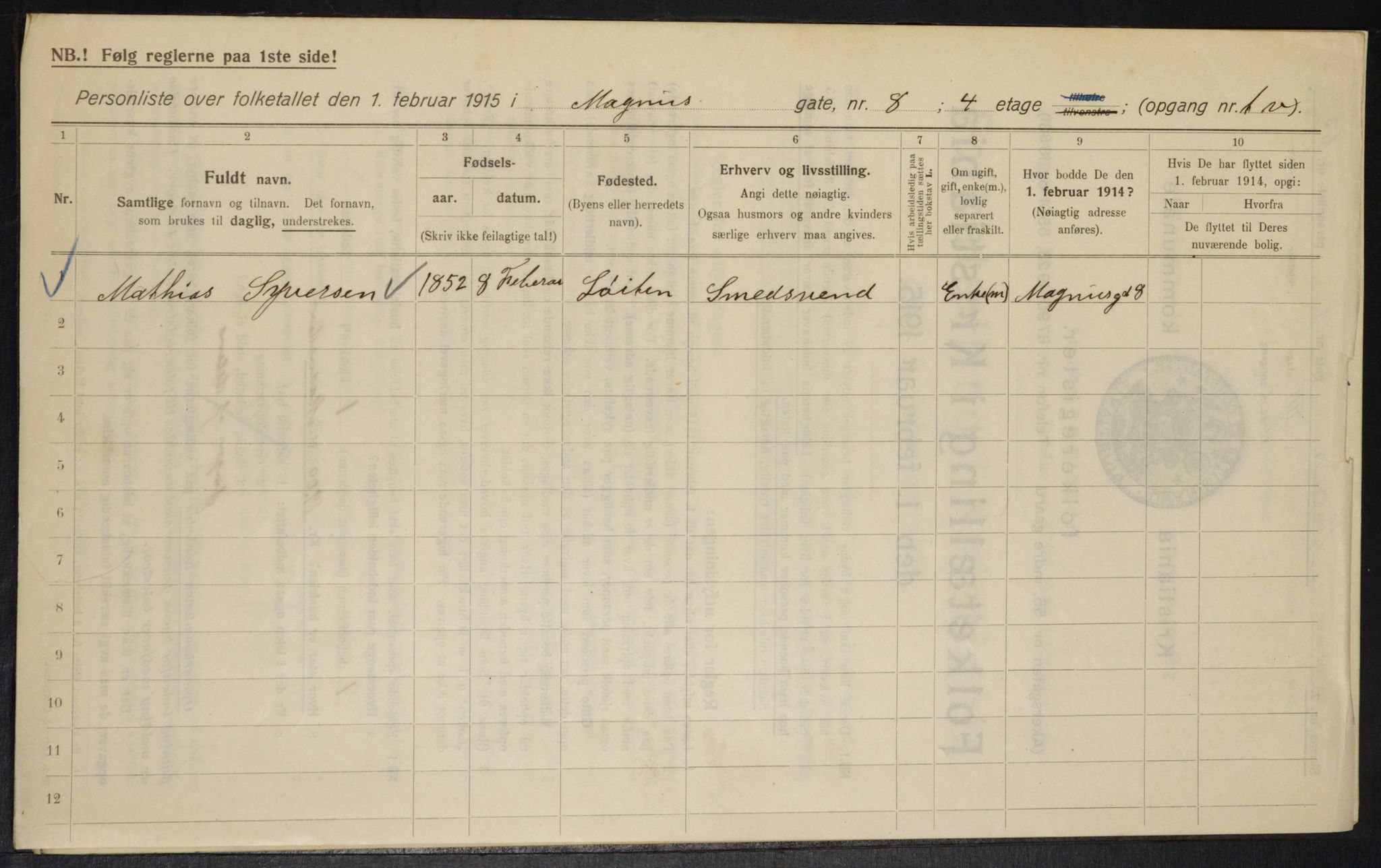 OBA, Municipal Census 1915 for Kristiania, 1915, p. 58977