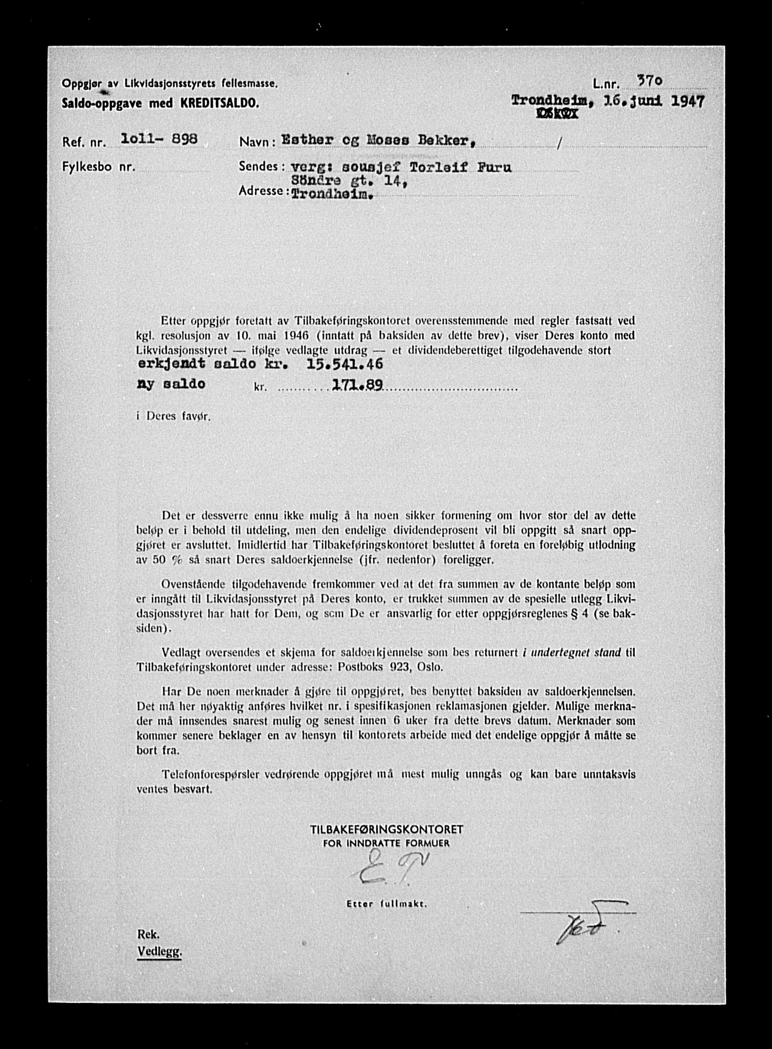 Justisdepartementet, Tilbakeføringskontoret for inndratte formuer, AV/RA-S-1564/H/Hc/Hca/L0892: --, 1945-1947, p. 310