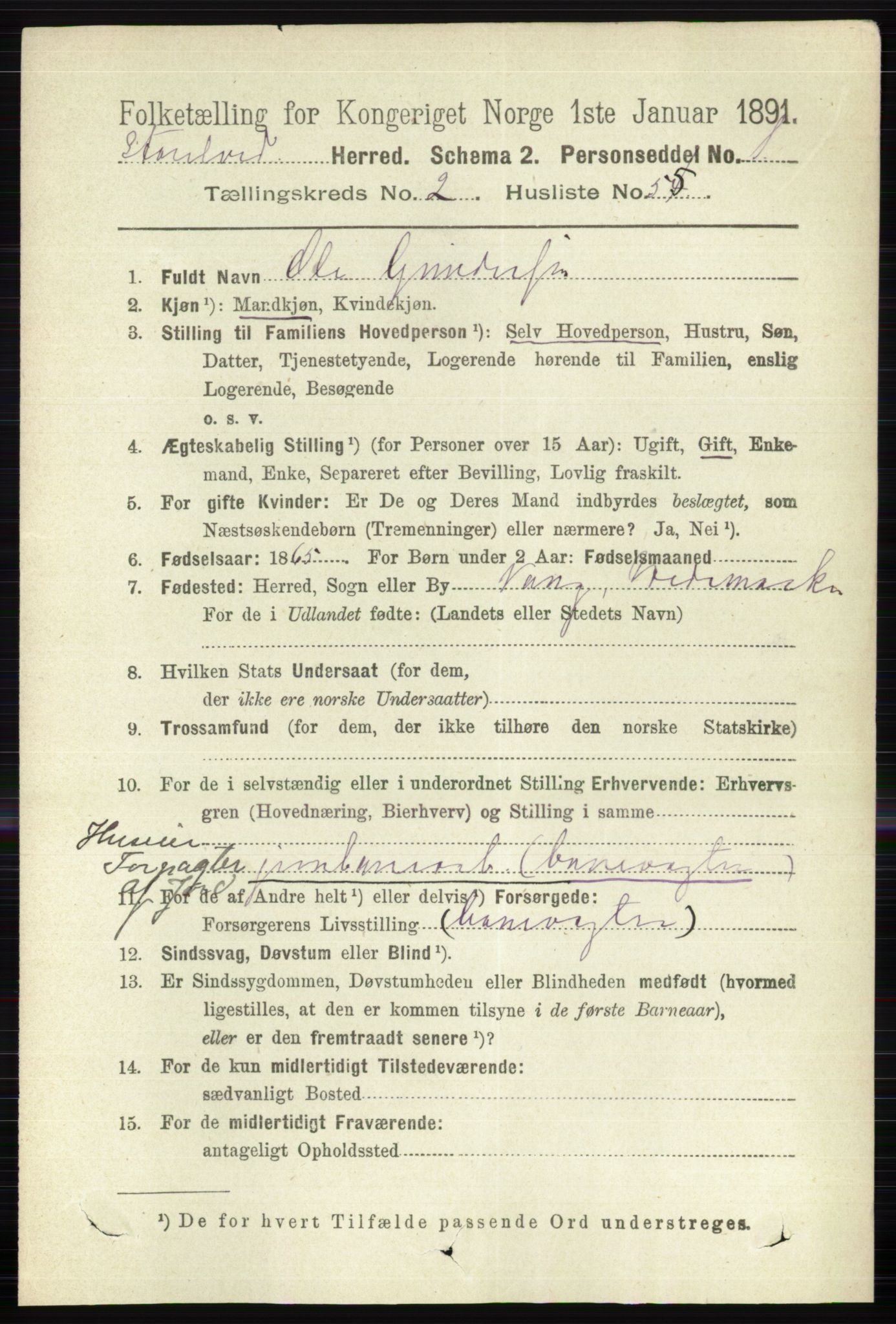 RA, 1891 census for 0430 Stor-Elvdal, 1891, p. 755