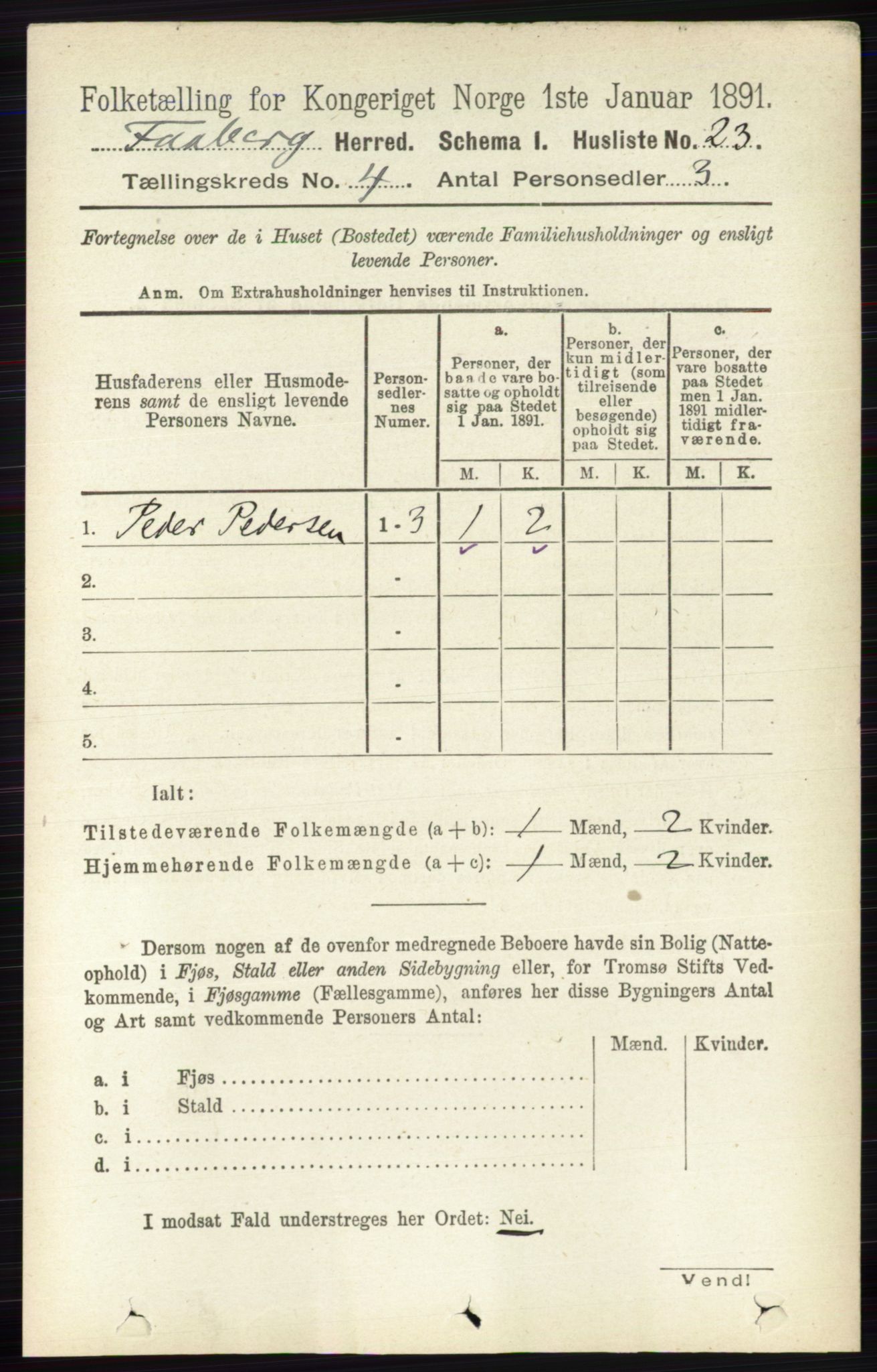 RA, 1891 census for 0524 Fåberg, 1891, p. 1188