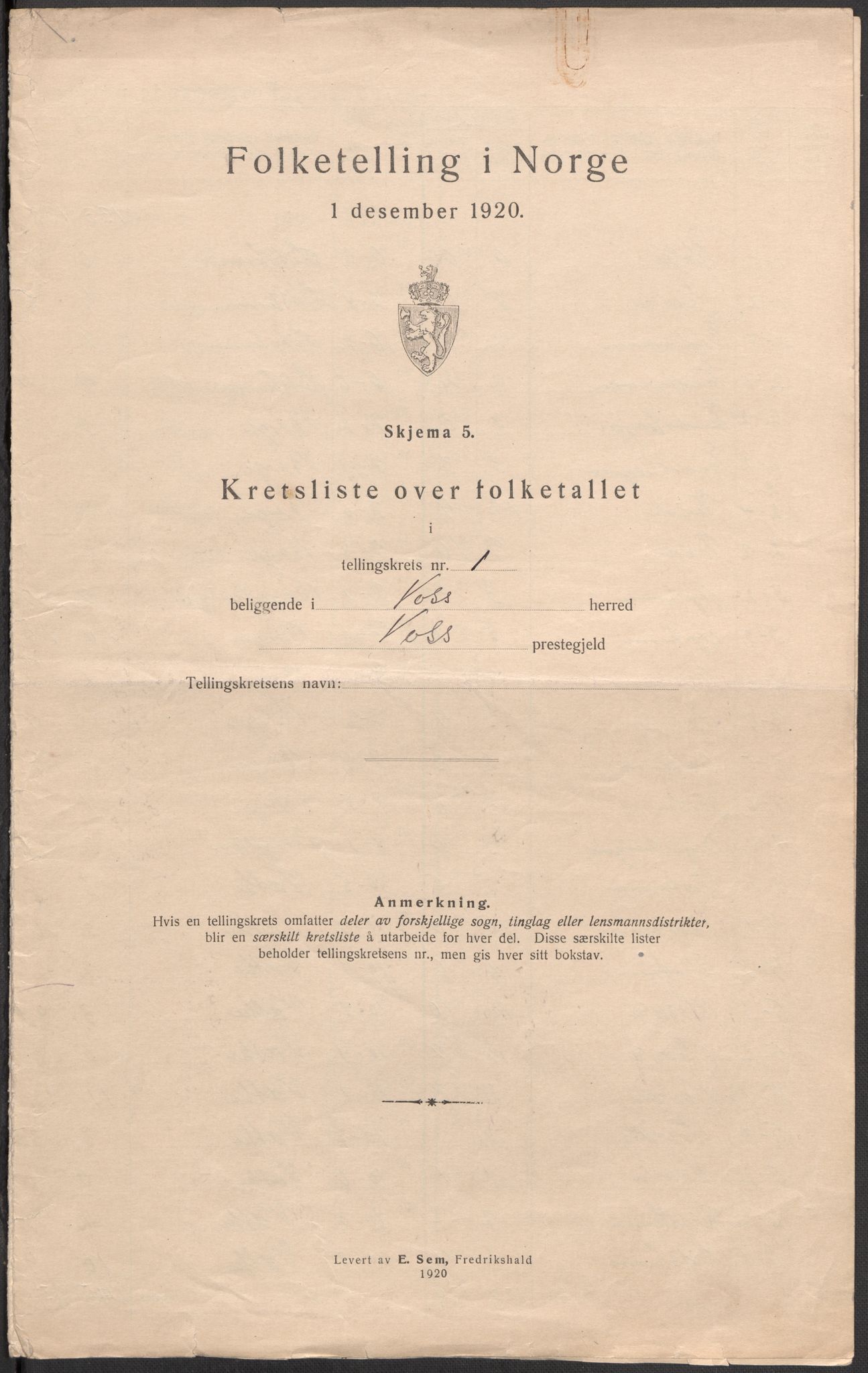 SAB, 1920 census for Voss, 1920, p. 5