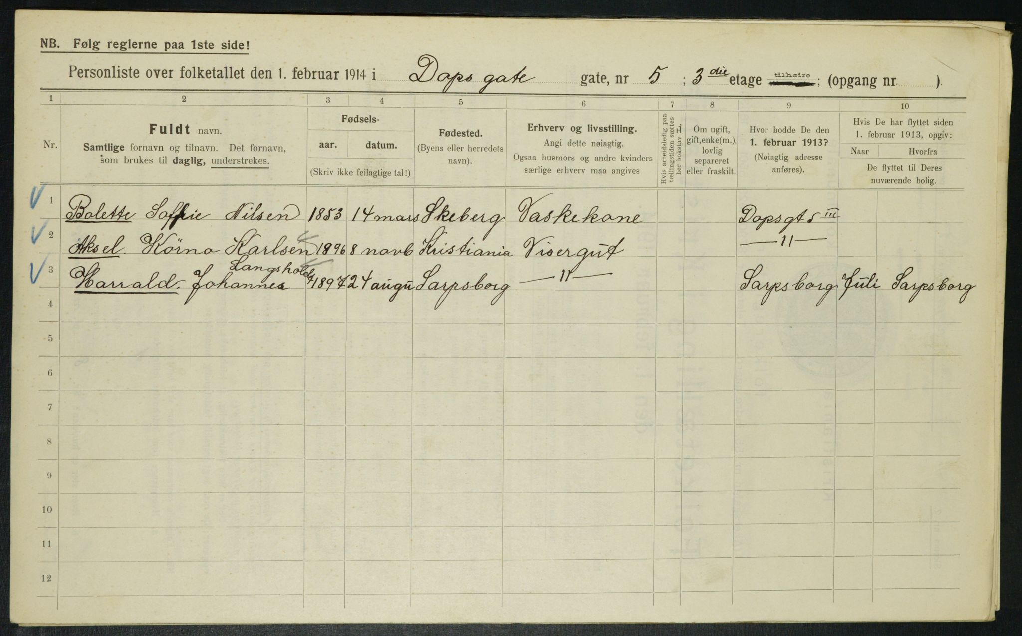 OBA, Municipal Census 1914 for Kristiania, 1914, p. 16053