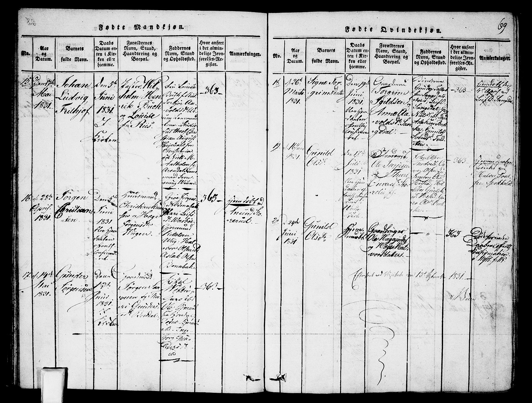 Fyresdal kirkebøker, SAKO/A-263/F/Fa/L0003: Parish register (official) no. I 3, 1815-1840, p. 69